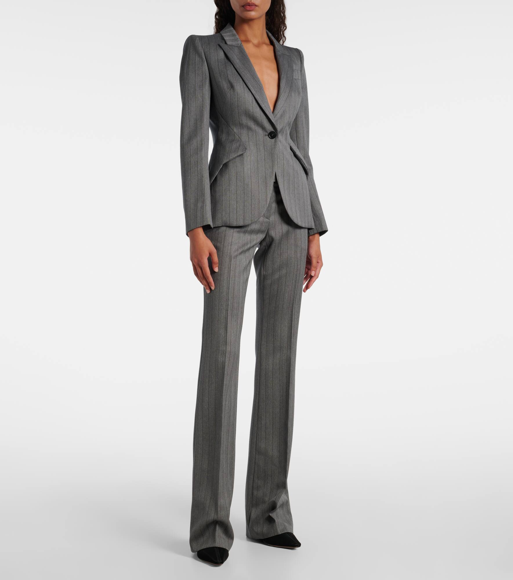 Herringbone pinstripe wool blazer - 2