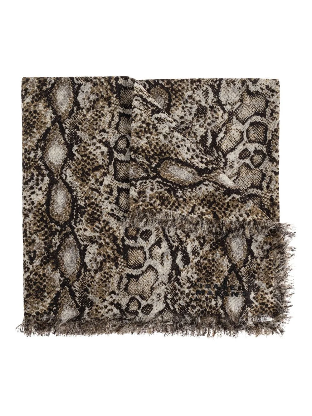 snakeskin-print fringed scarf - 1