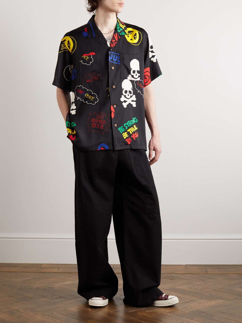 MASTERMIND WORLD Camp-Collar Printed Silk-Satin Shirt outlook