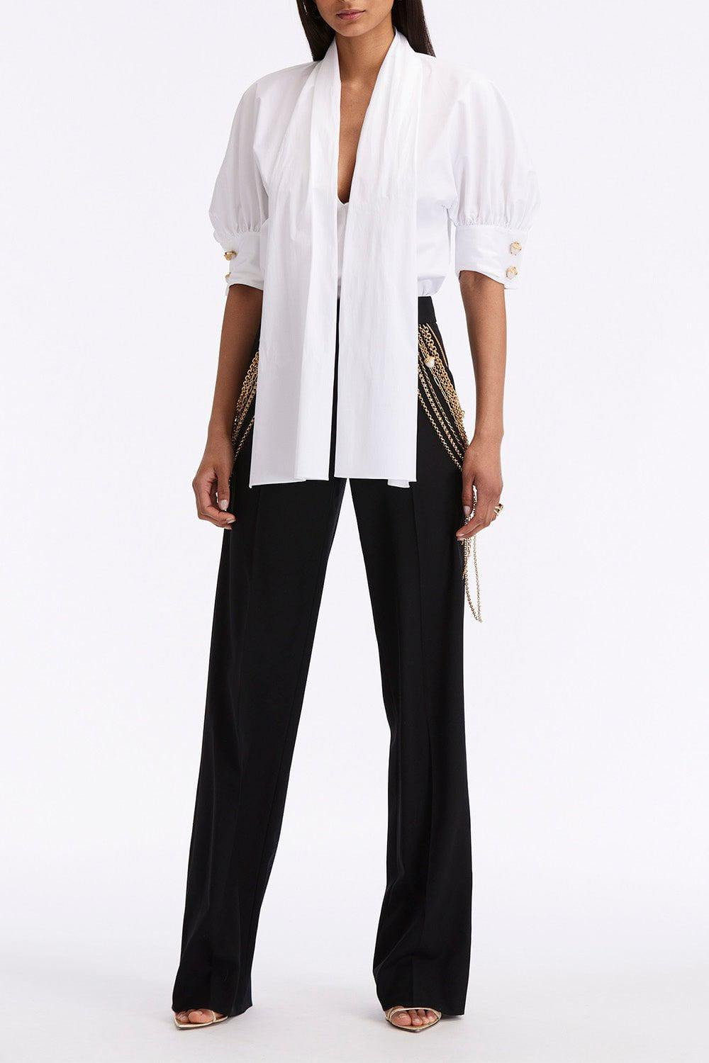 Elbow Sleeve Tie Neck Blouse - 4
