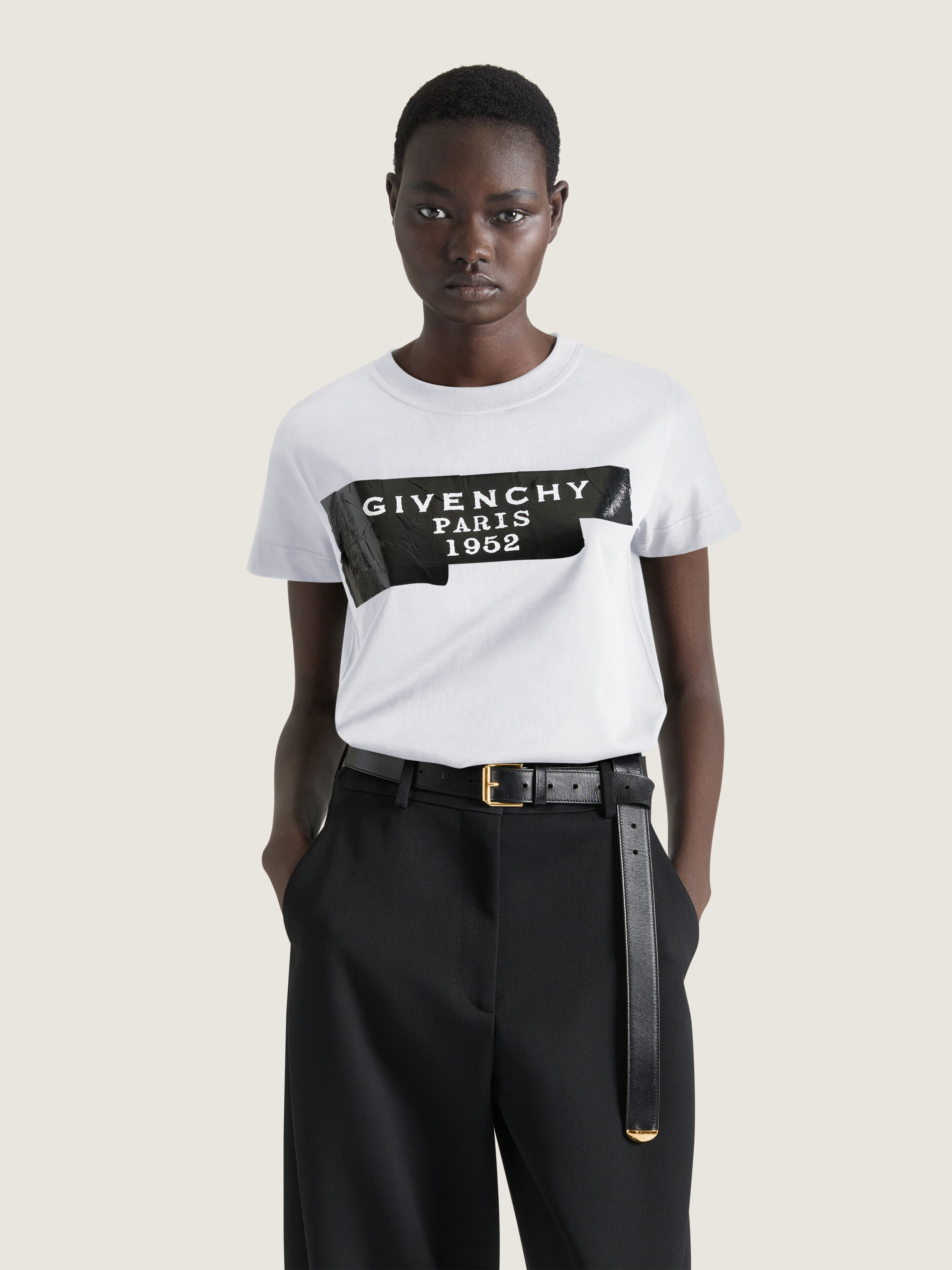 T-SHIRT IN COTTON WITH GIVENCHY TAPE PRINT - 2