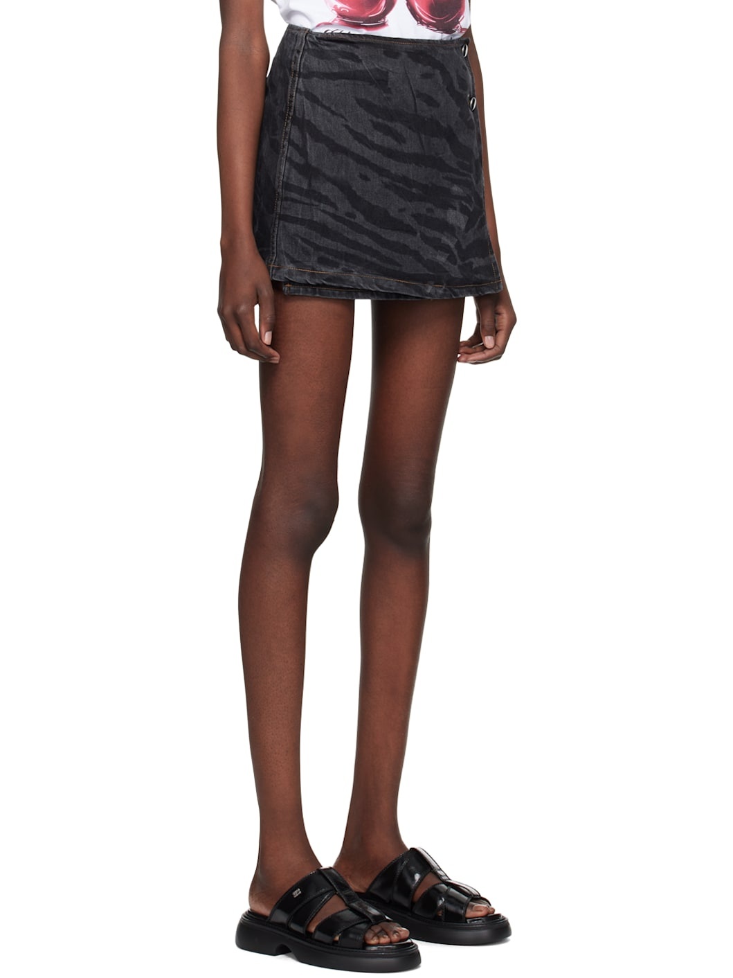 Black Lazer Denim Miniskirt - 2