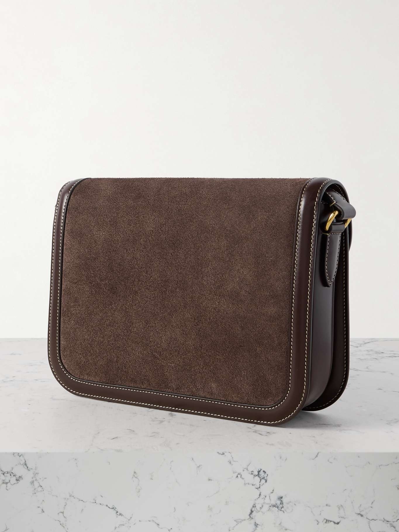 9to5 leather-trimmed suede shoulder bag Chocolate - 3