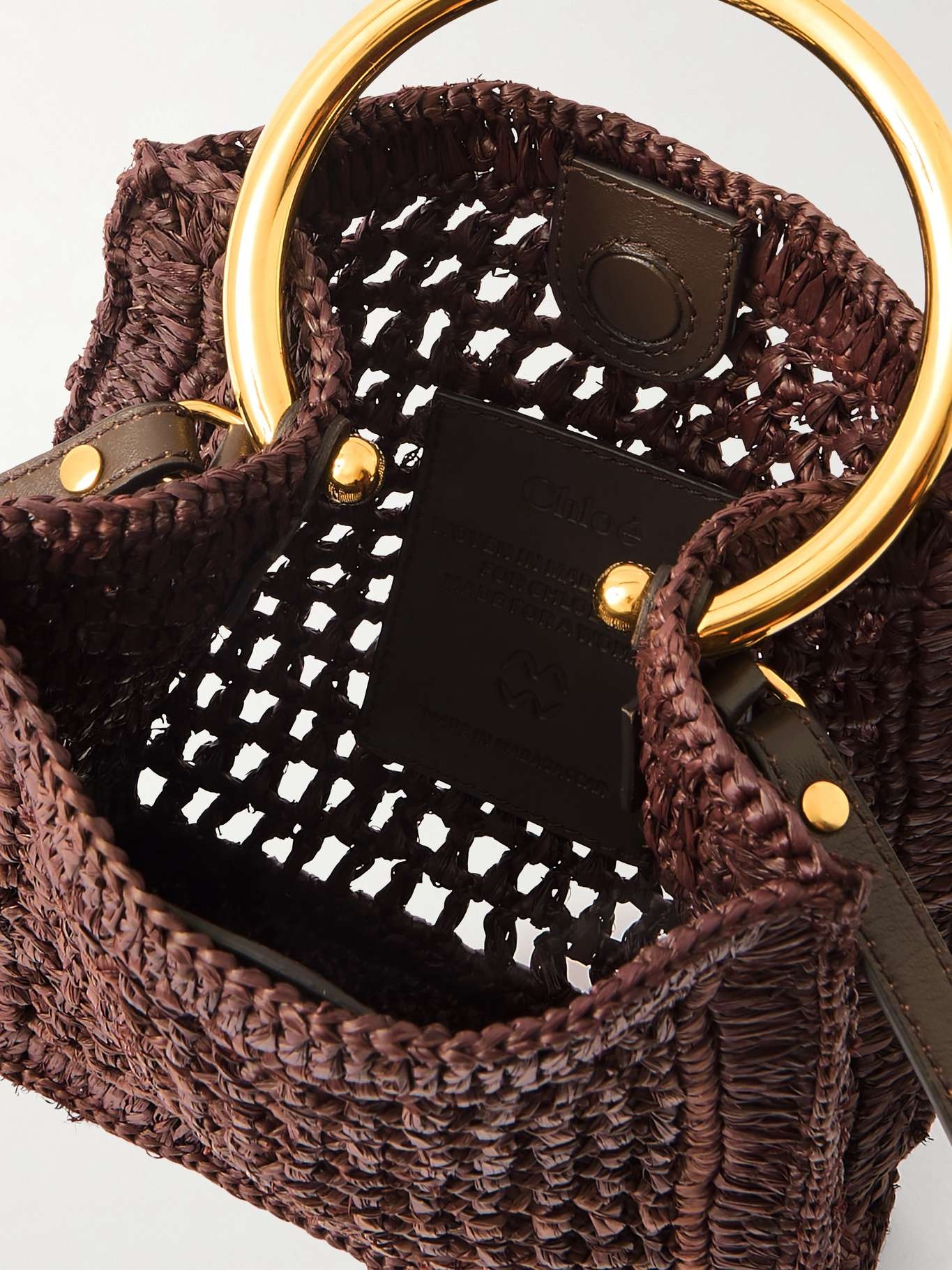 Summer Banana small leather-trimmed woven raffia tote bag Dark brown - 5