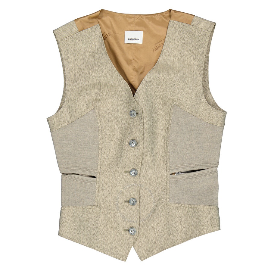 Burberry Ladies Grey Cut-out Detail Technical Wool Waistcoat - 4