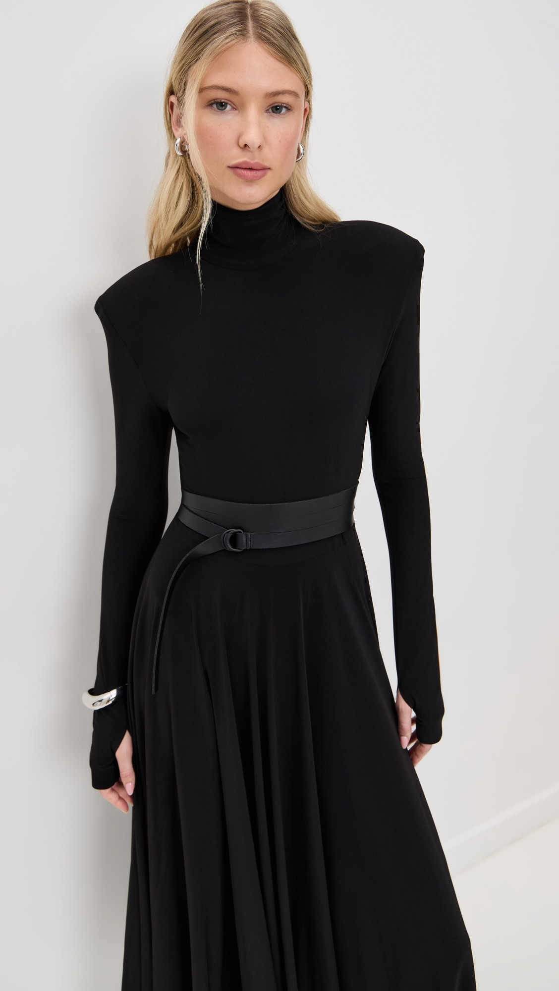 Shoulder Pad Turtle Flared Dress - 5