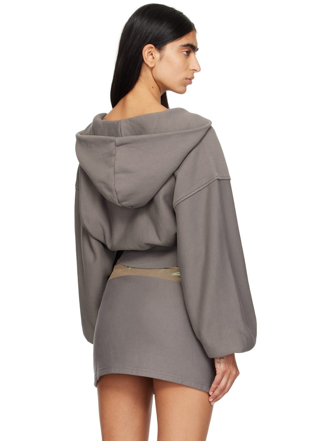 Taupe Cropped Zip Hoodie - 3