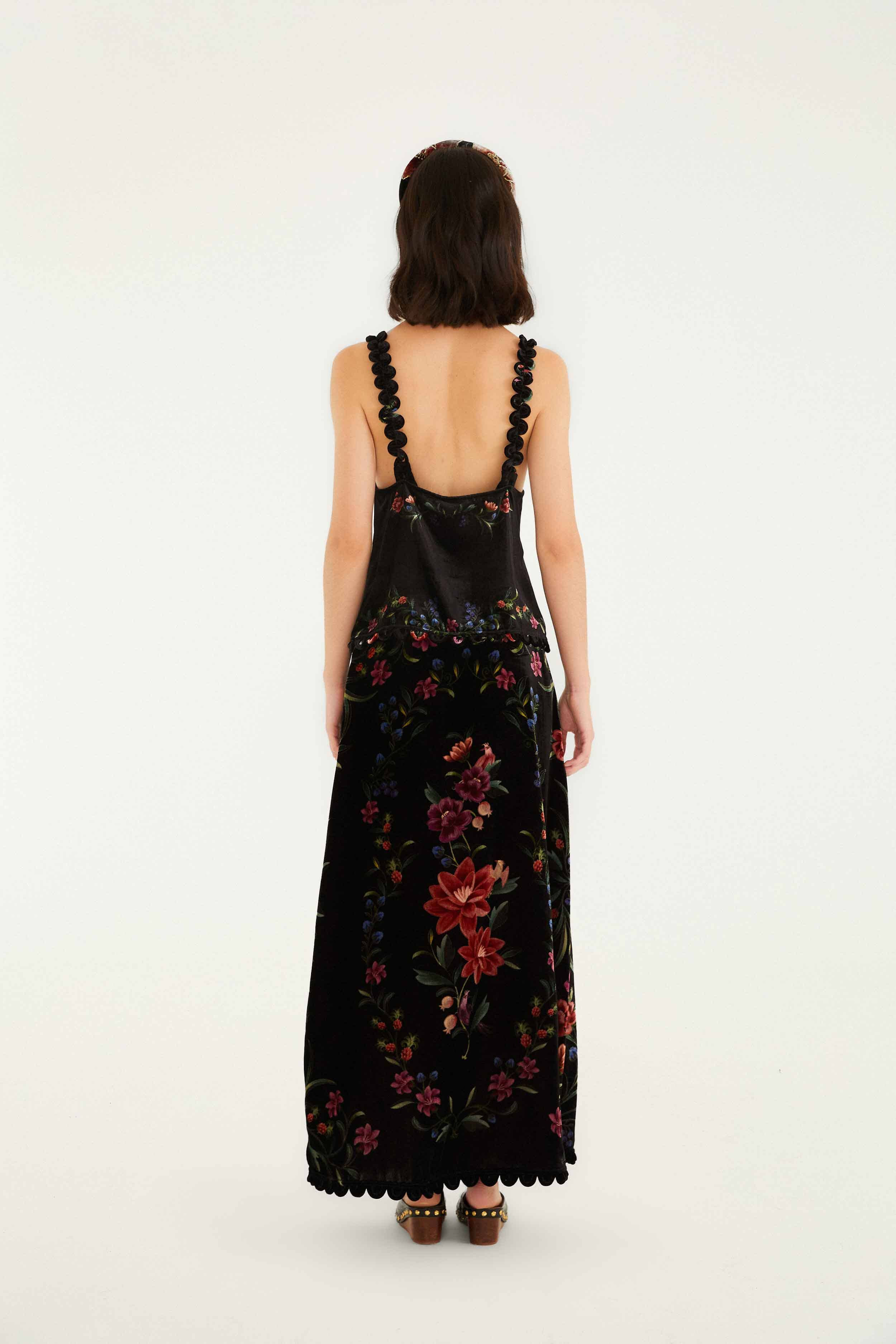 Black Belle Garden Scallop Hem Midi Skirt - 4