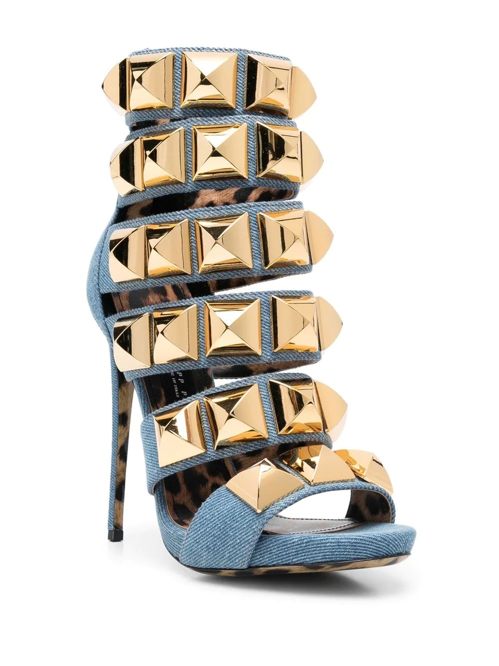 studded denim 120mm  sandals - 2