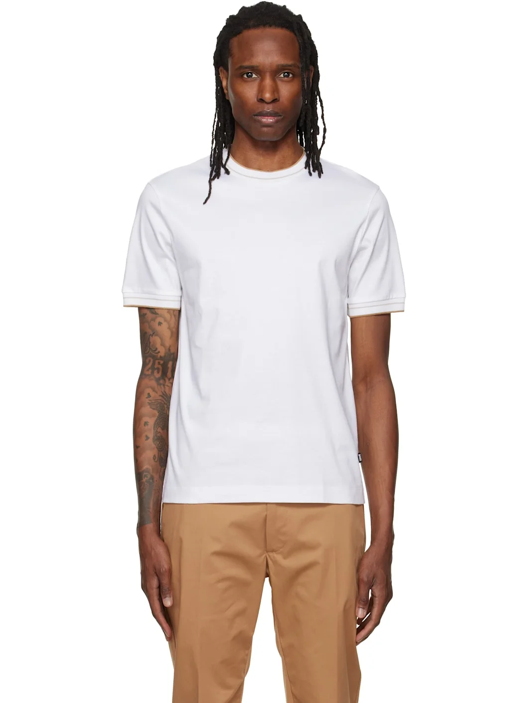 White Crew Neck Slim-Fit Cotton T-shirt - 1