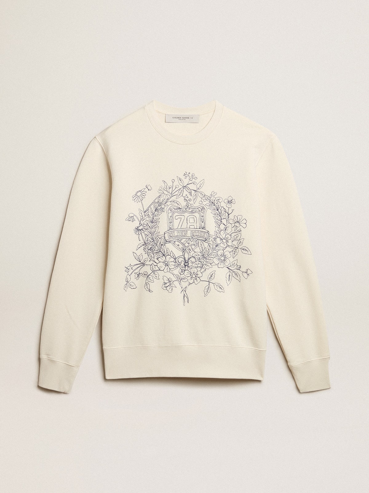Men's aged white cotton sweatshirt with embroidery on the front - 1