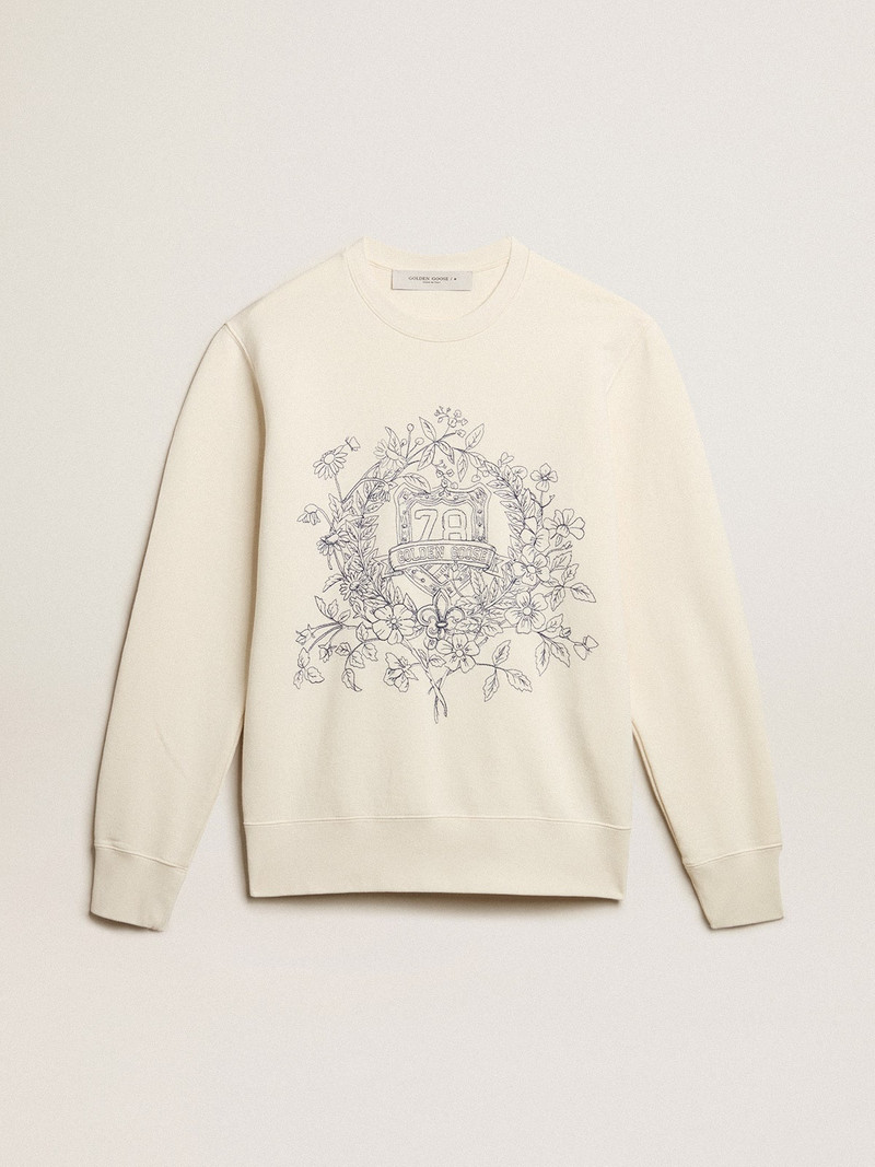 Men's aged white cotton sweatshirt with embroidery on the front 1