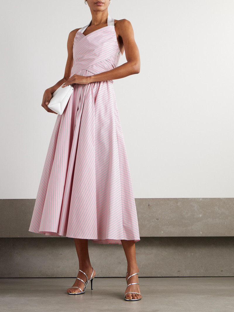 PATOU Draped Striped Cotton-poplin Halterneck Midi Dress outlook
