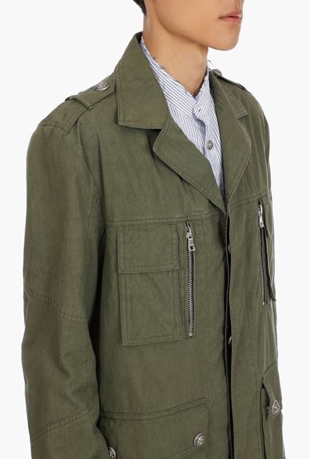 Khaki cotton jacket with embossed Balmain logo - 6