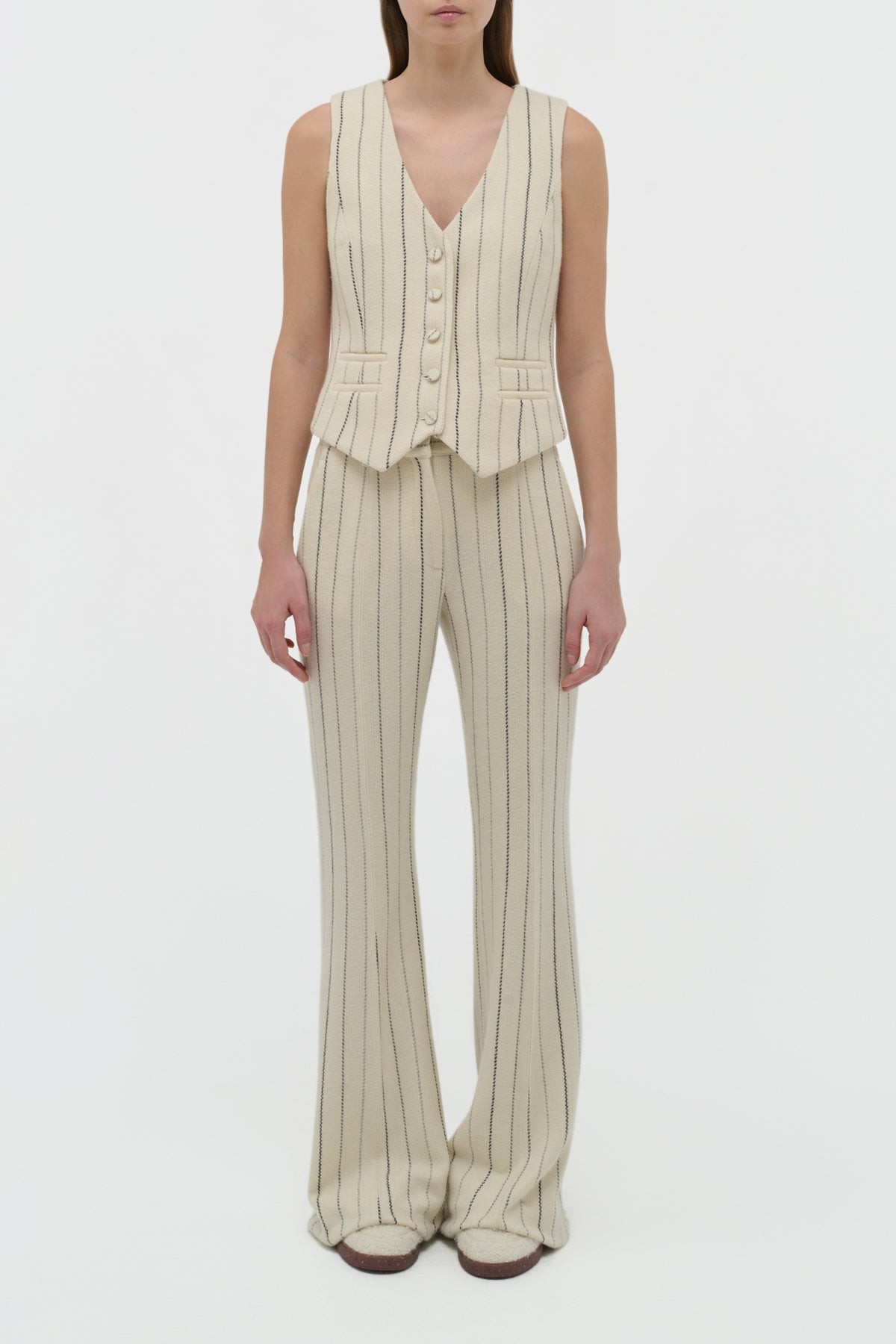 Coleridge Vest in Ivory Multi Pinstripe Wool Cashmere - 2