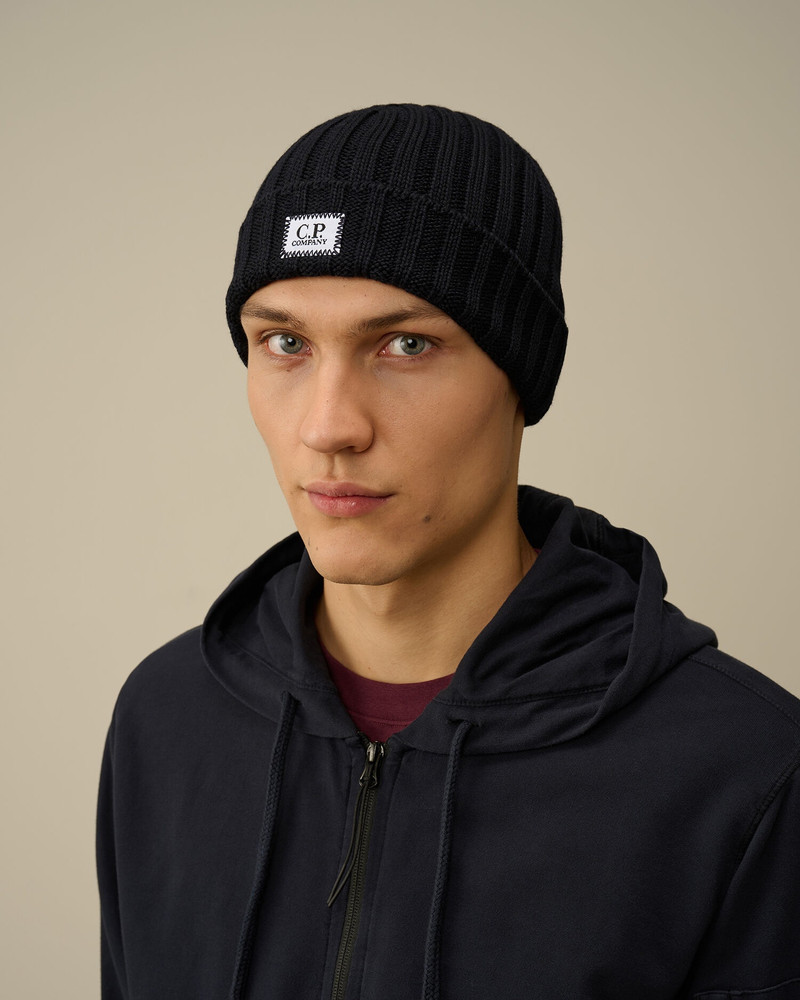 C.P. Company Extra Fine Merino Wool Logo Beanie outlook