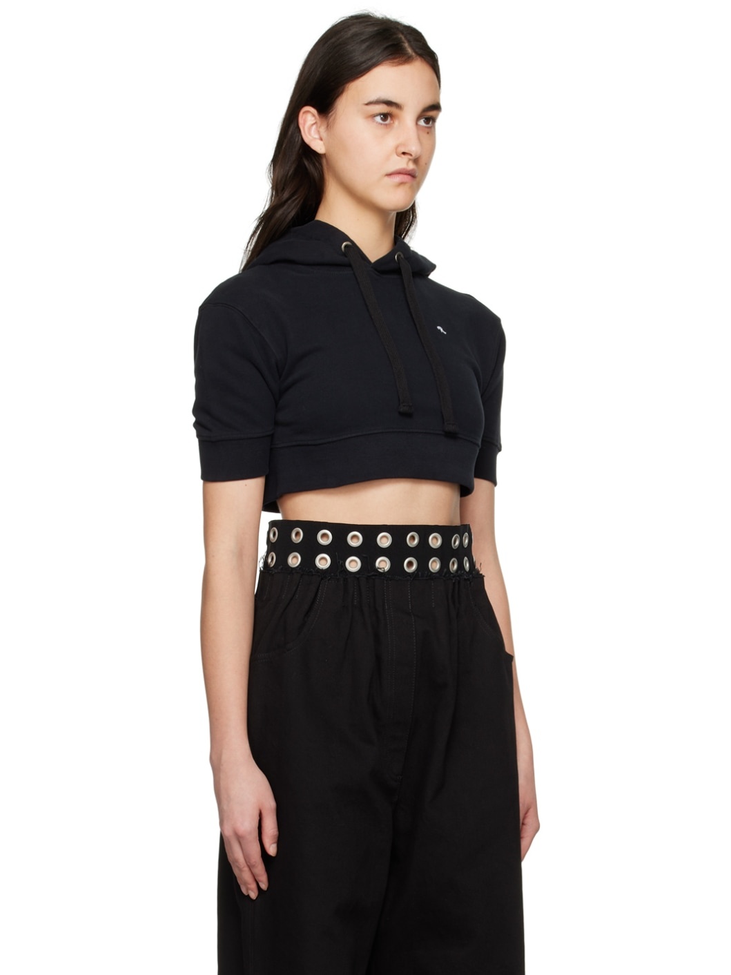 Black Cropped Hoodie - 2