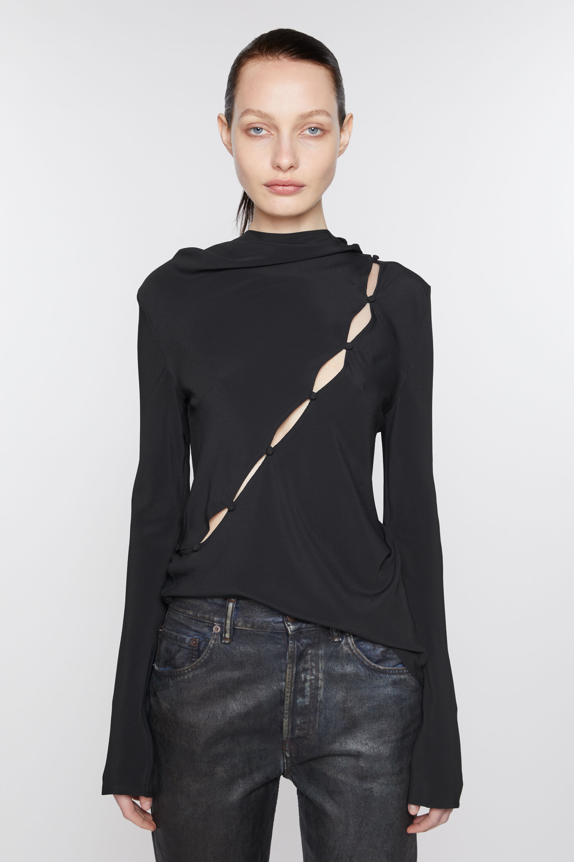 Button through blouse - Black - 2