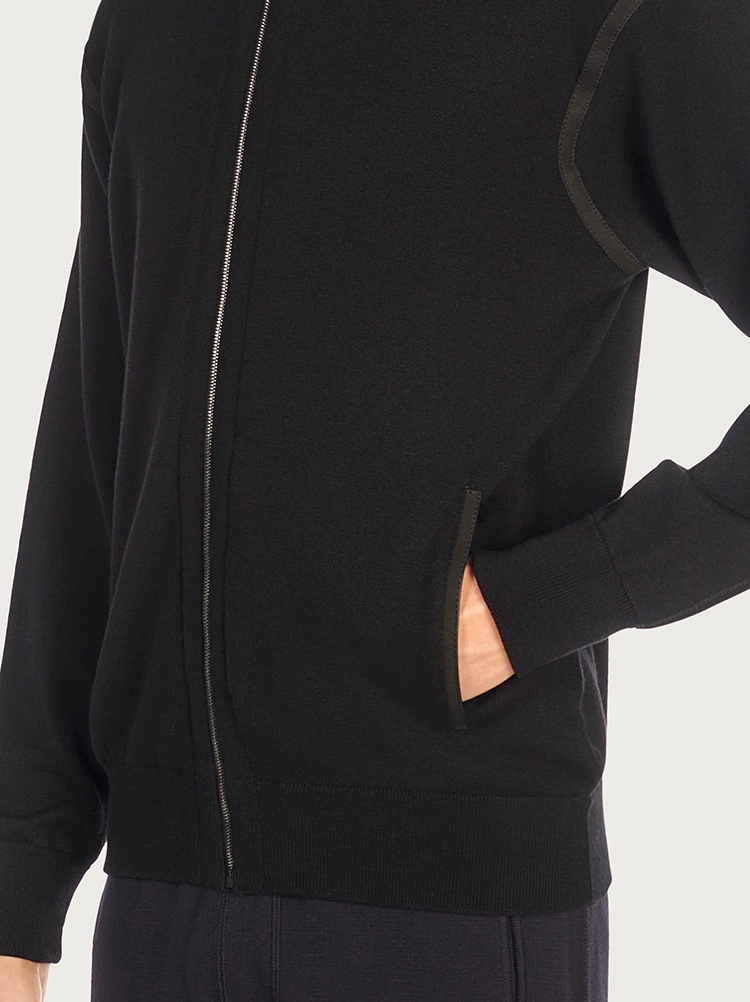 WOOL CARDIGAN WITH NUBUCK DETAILS - 5