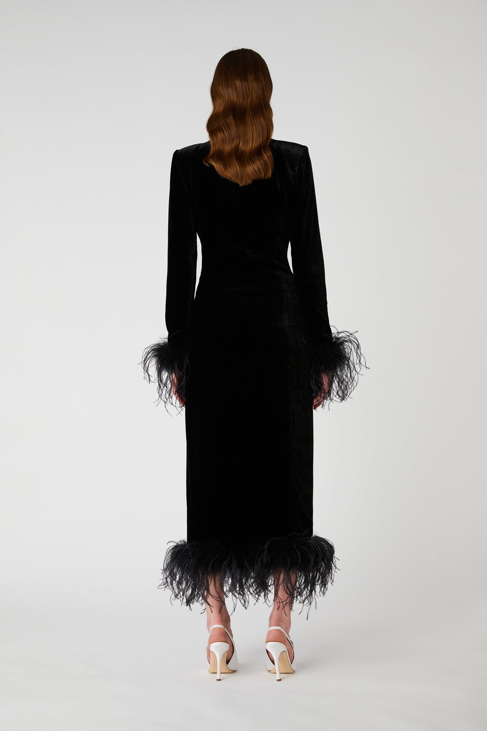 VELVET DRESS WITH FEATHERS AND JWL BUTTONS - 5