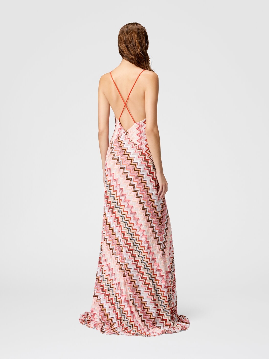 Long patchwork dress with zig zag pattern and crossed straps - 3