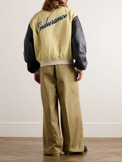 WALES BONNER Sky Leather-Trimmed Cotton and Linen-Blend Varsity Jacket outlook