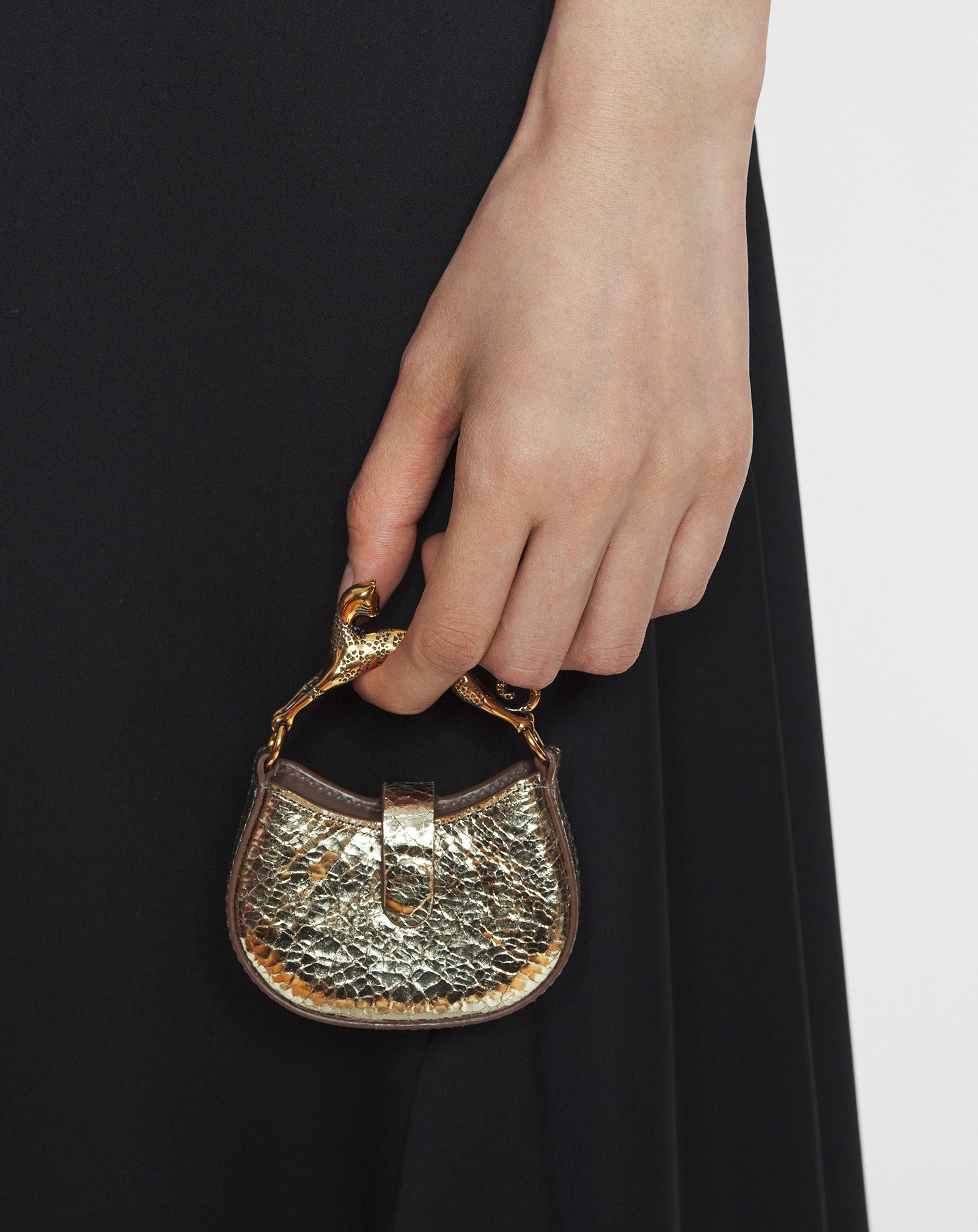 MICRO HOBO CAT CHARM BAG IN CRACKLED METALLIC LEATHER - 2