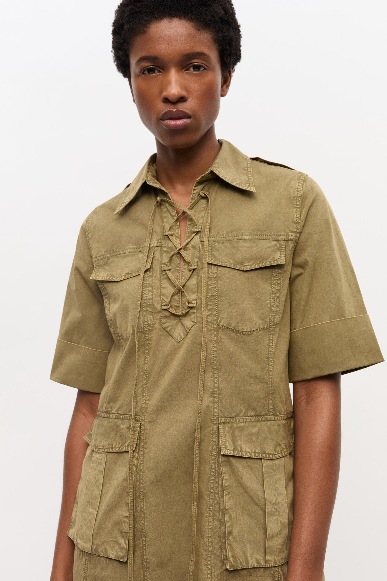 GREEN WASHED COTTON DRESS - 4