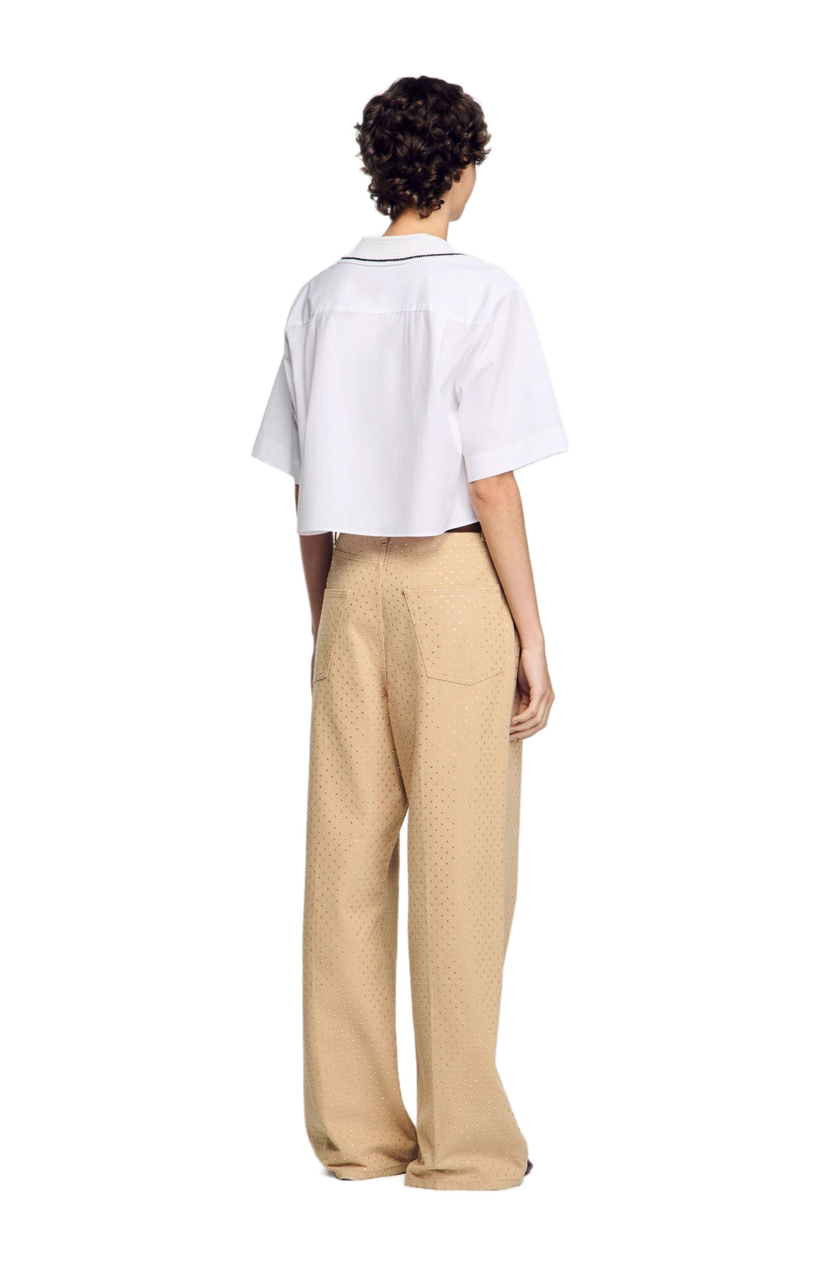 SANDRO Crochet collar shirt in White at Nordstrom - 2