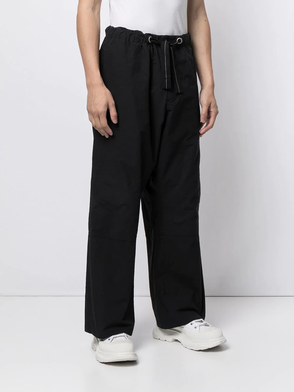 drawstring-waist cotton trousers - 3