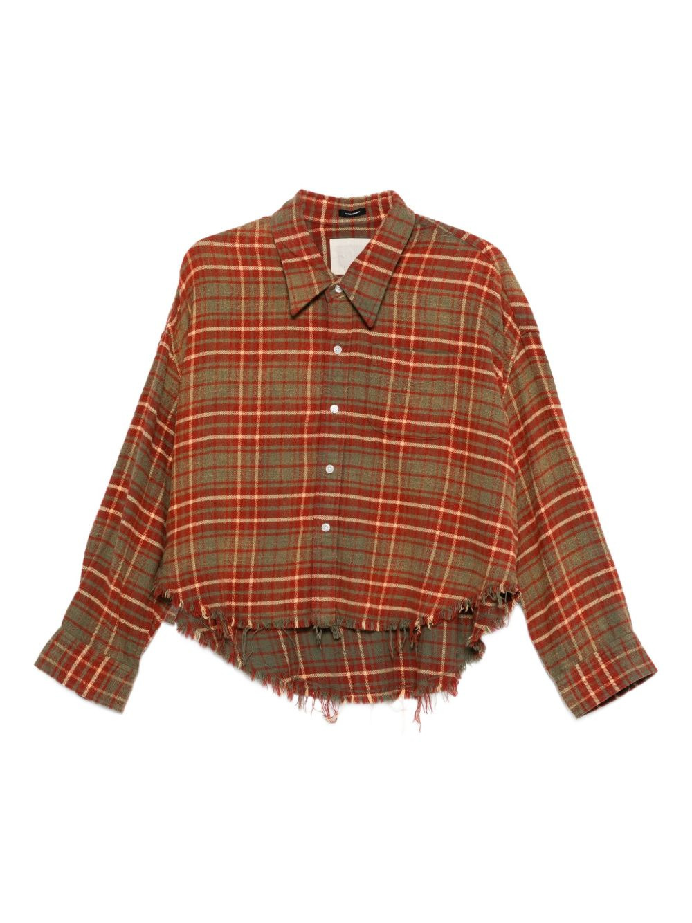 plaid frayed-hem shirt - 1