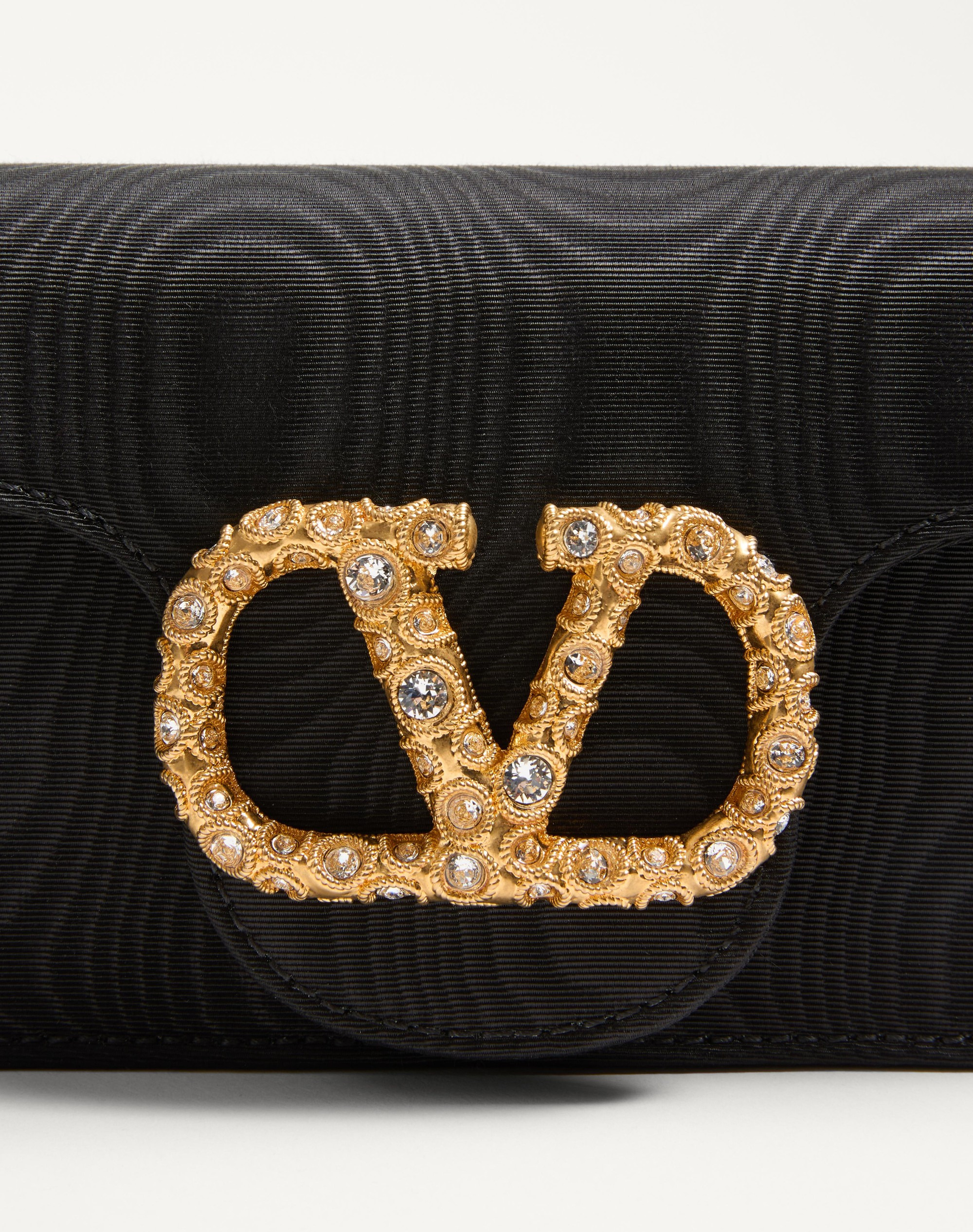 VALENTINO GARAVANI LOCÒ MOIRÉ FABRIC CLUTCH WITH JEWEL LOGO - 8