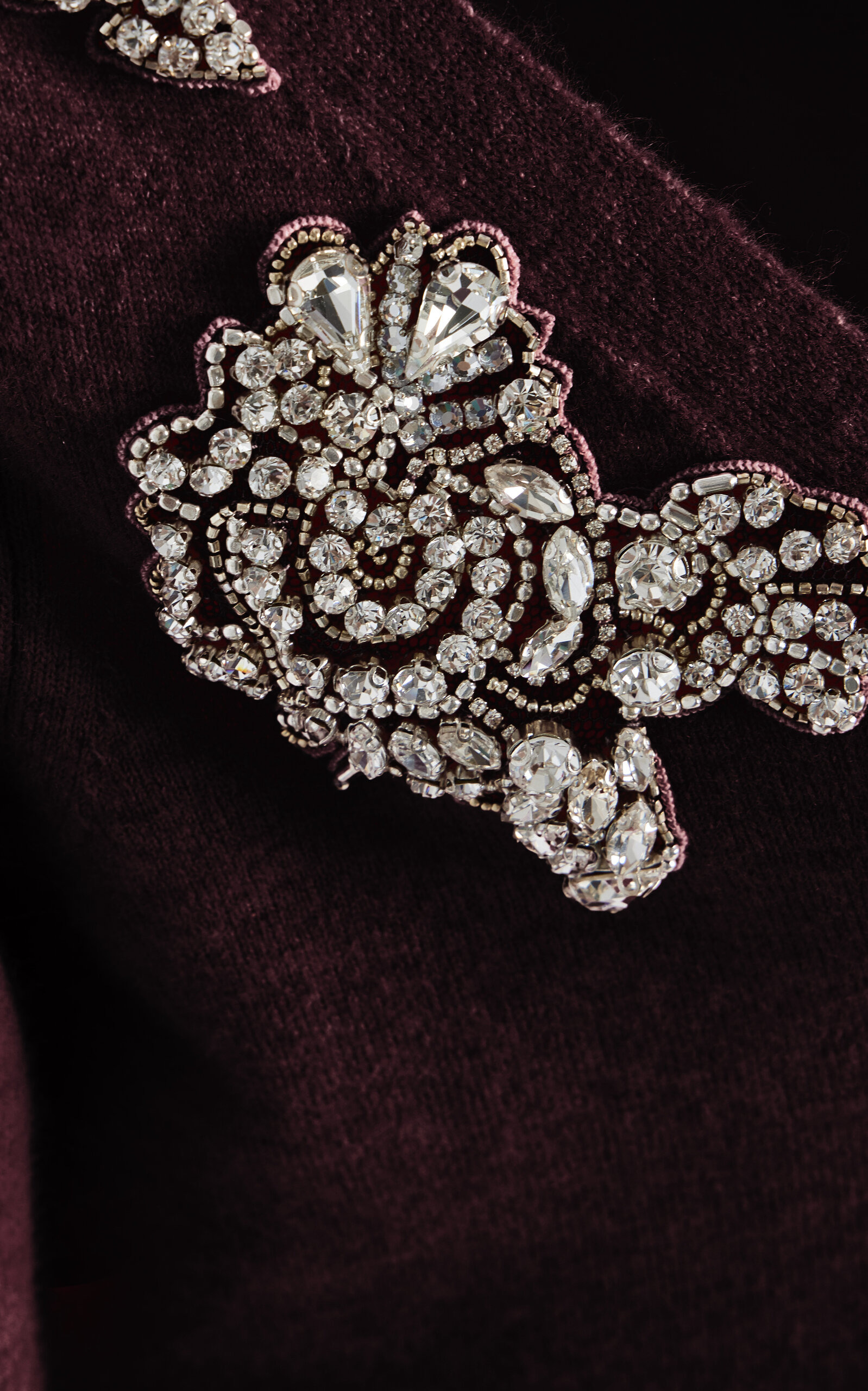 Cropped Embroidered Knit Cardigan burgundy - 6
