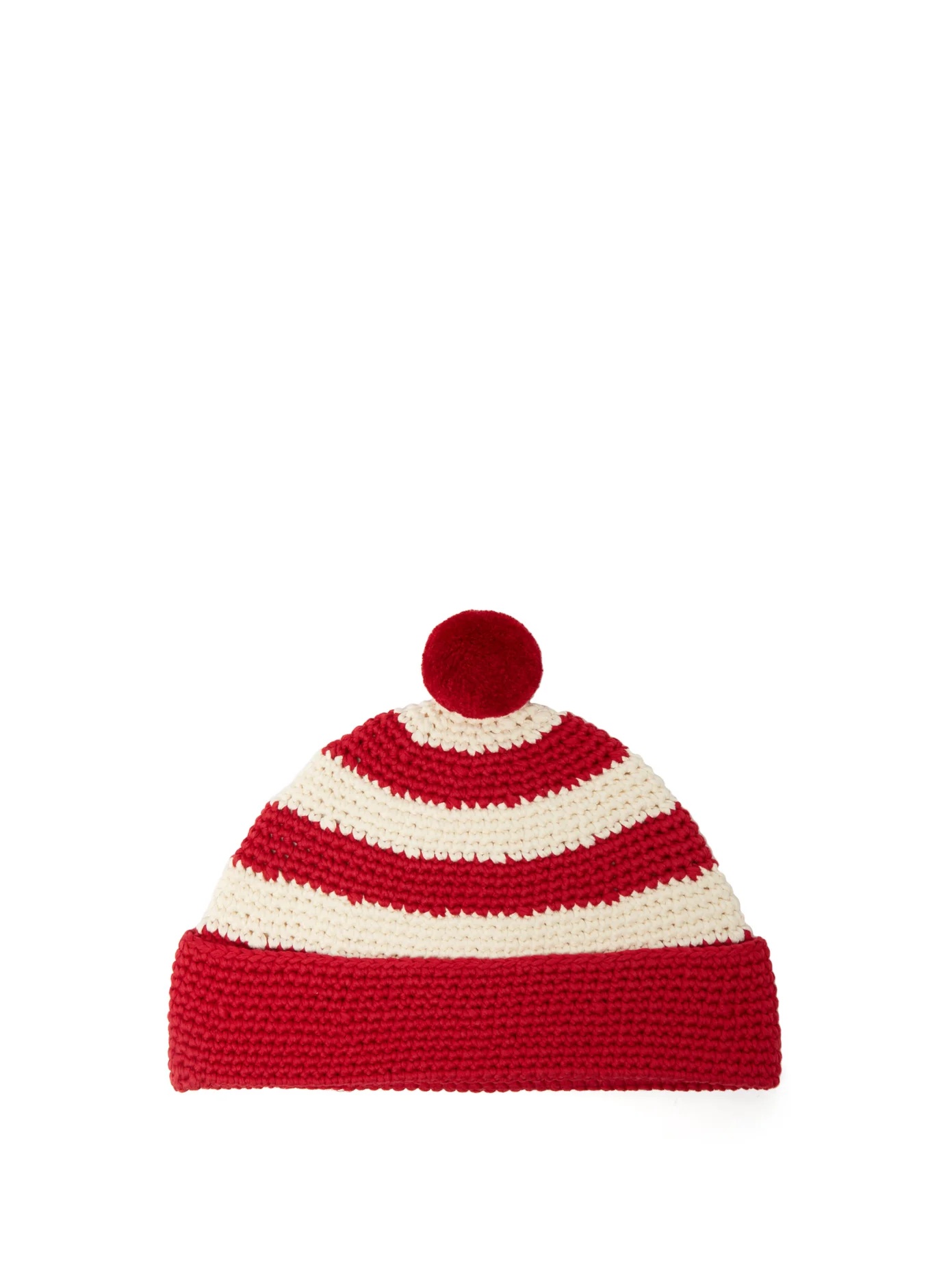 Striped hand-crocheted cotton beanie - 1