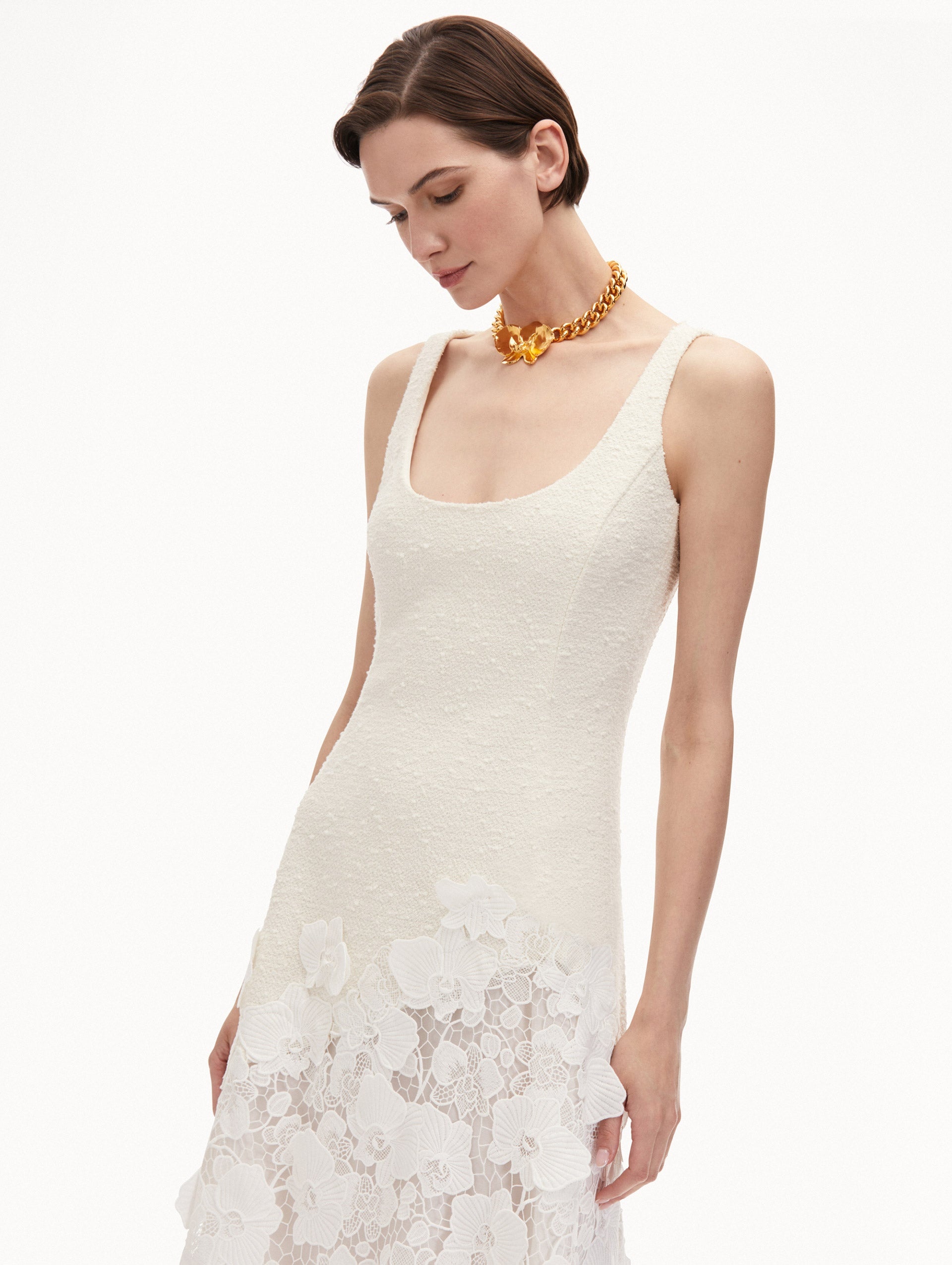 ORCHID GUIPURE & TWEED SLEEVELESS DRESS - 5