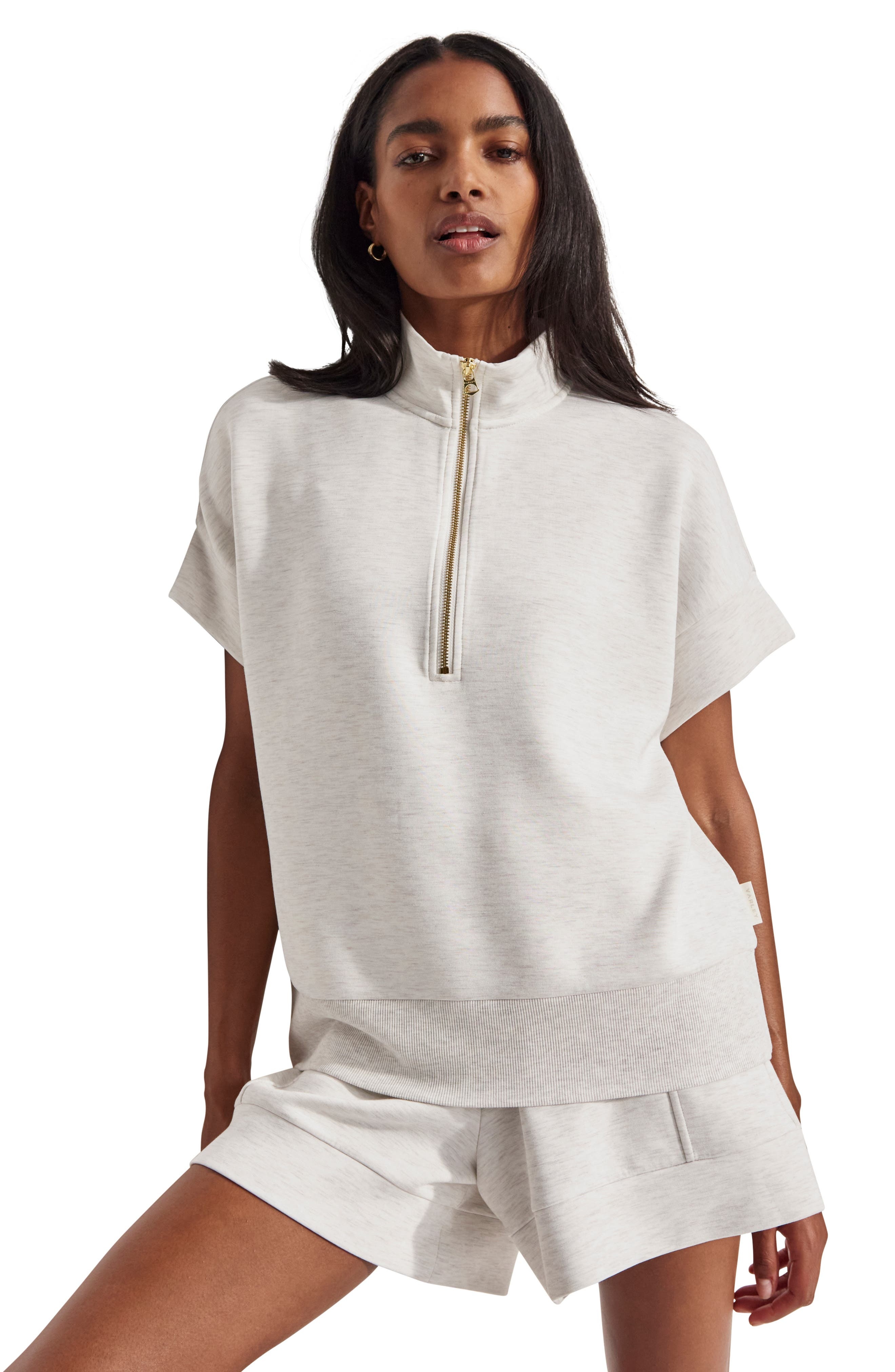 Varley Ritchie Short Sleeve Half Zip in Ivory Marl at Nordstrom - 7