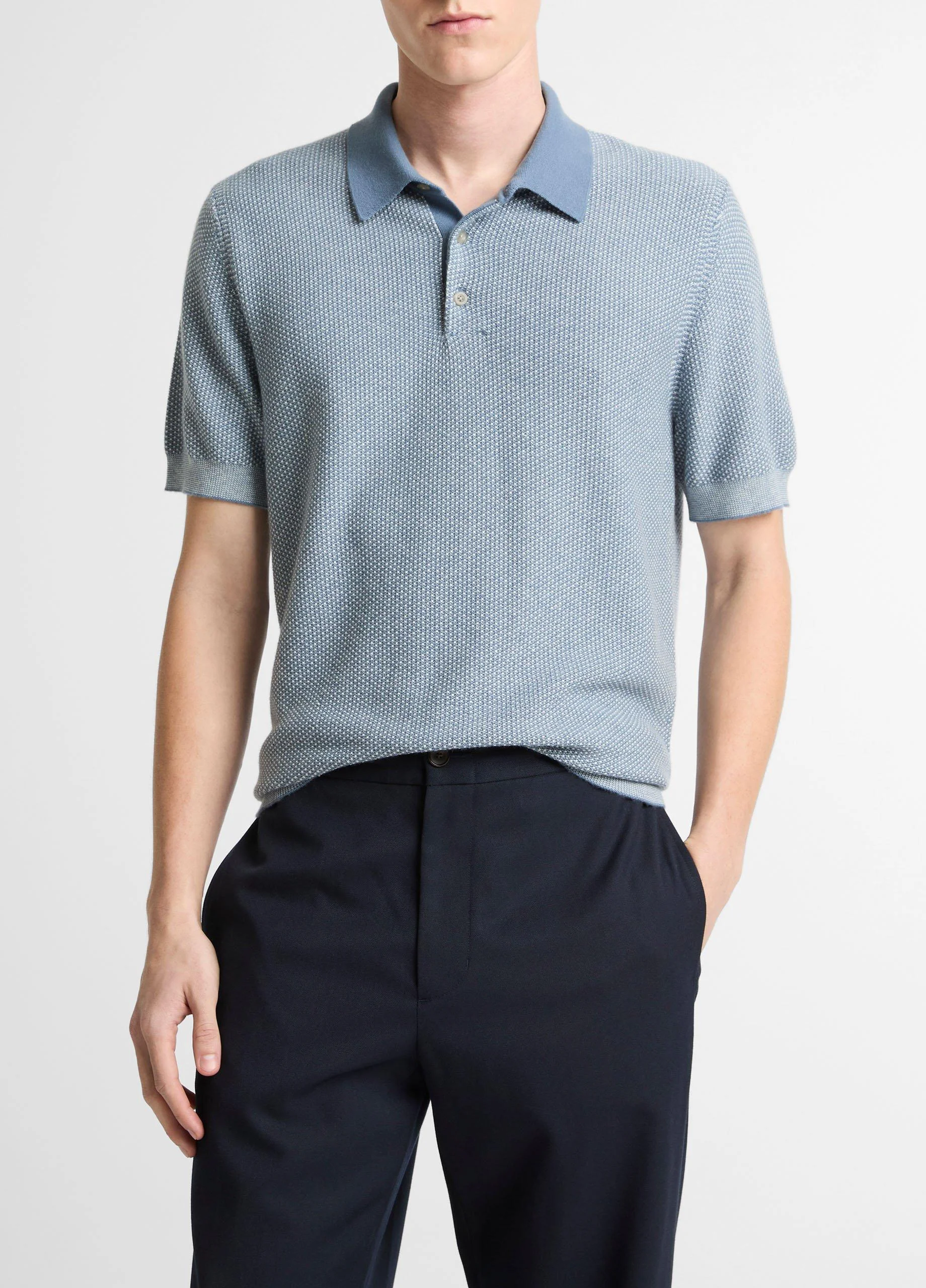 Geo-Jacquard Wool-Blend Blend Polo Sweater - 1