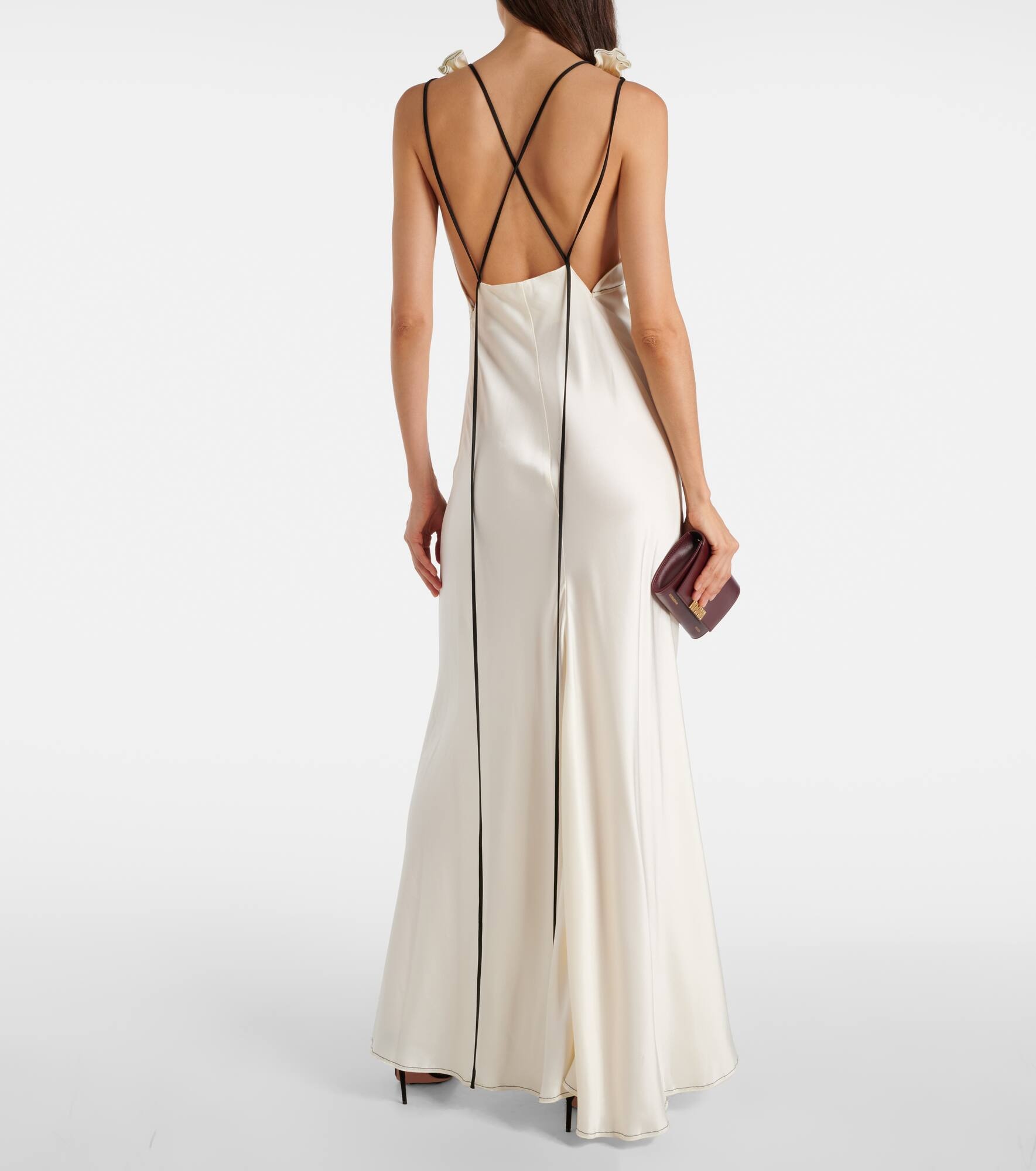 Gathered open-back crêpe satin gown - 3