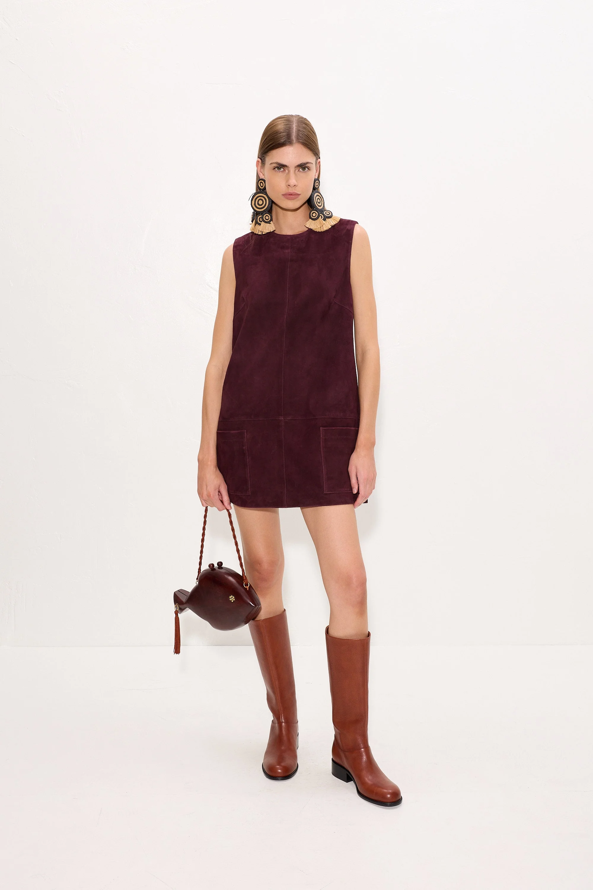 Delphine Suede Mini Dress In Bordeaux - 1