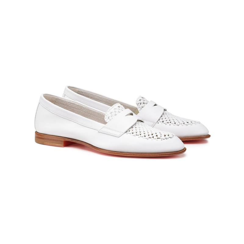 Women's white leather penny loafer 1