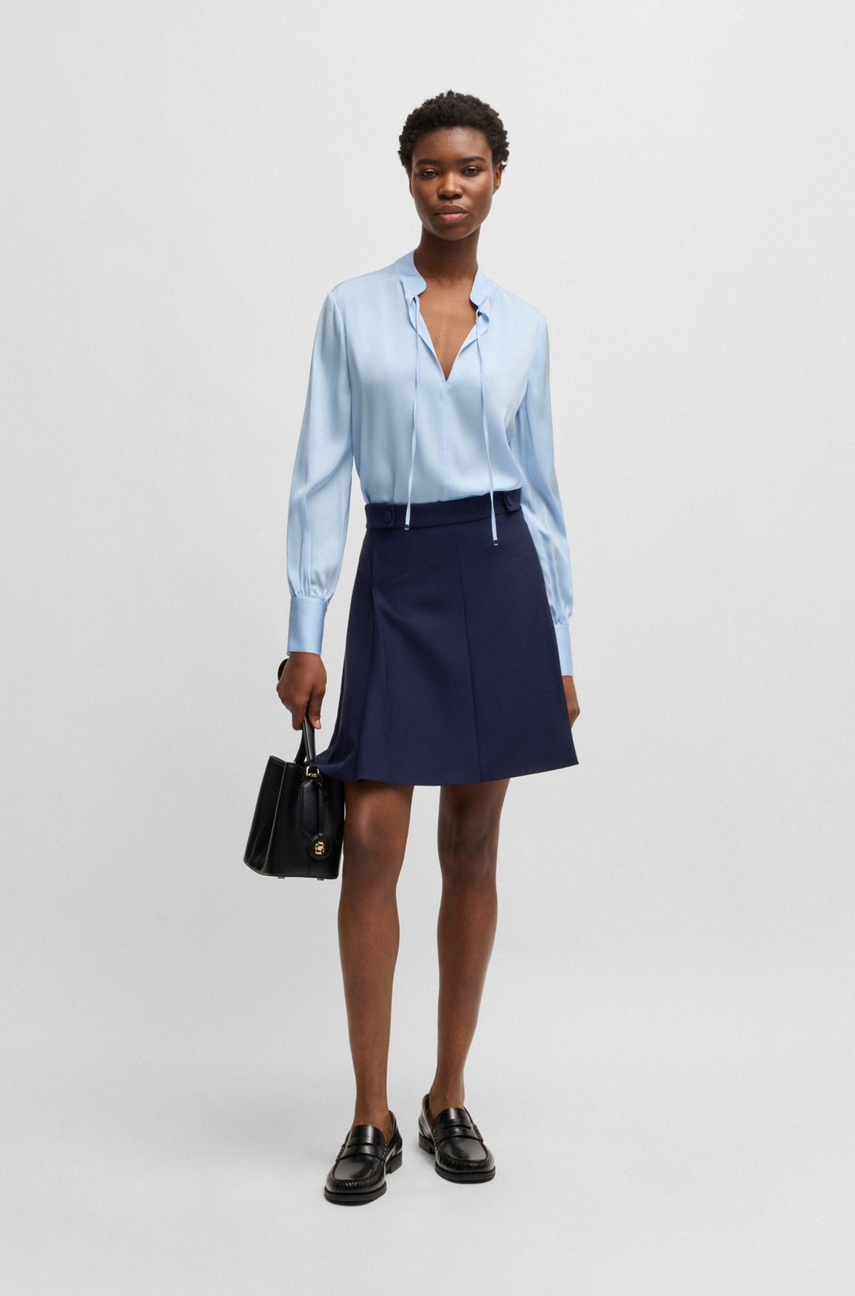 RELAXED-FIT BLOUSE IN STRETCH SILK WITH KEYHOLE NECKLINE - 3