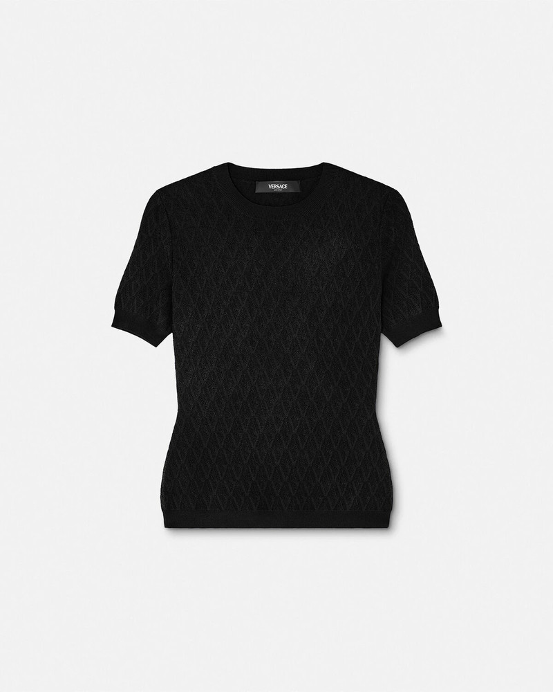 V Allover Jacquard Fitted Knit T-Shirt 1