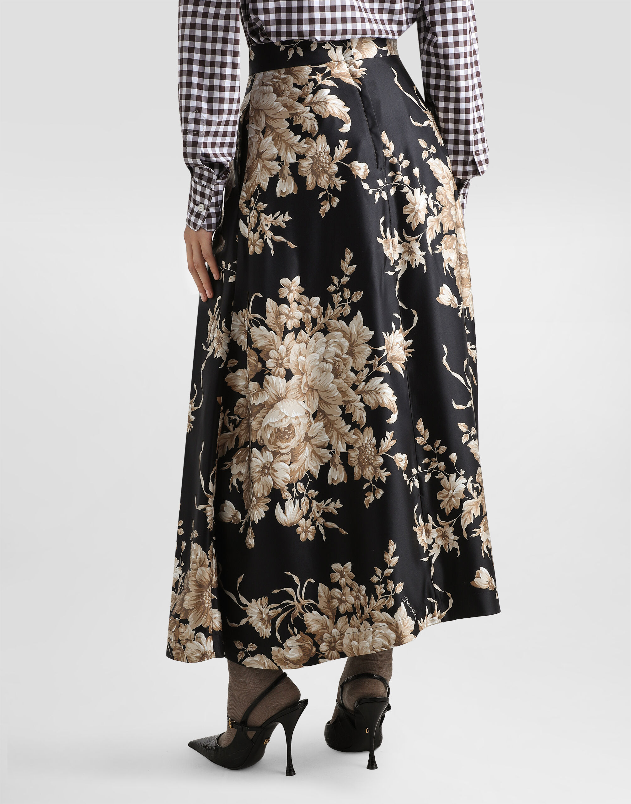 Rose-print midi skirt - 3