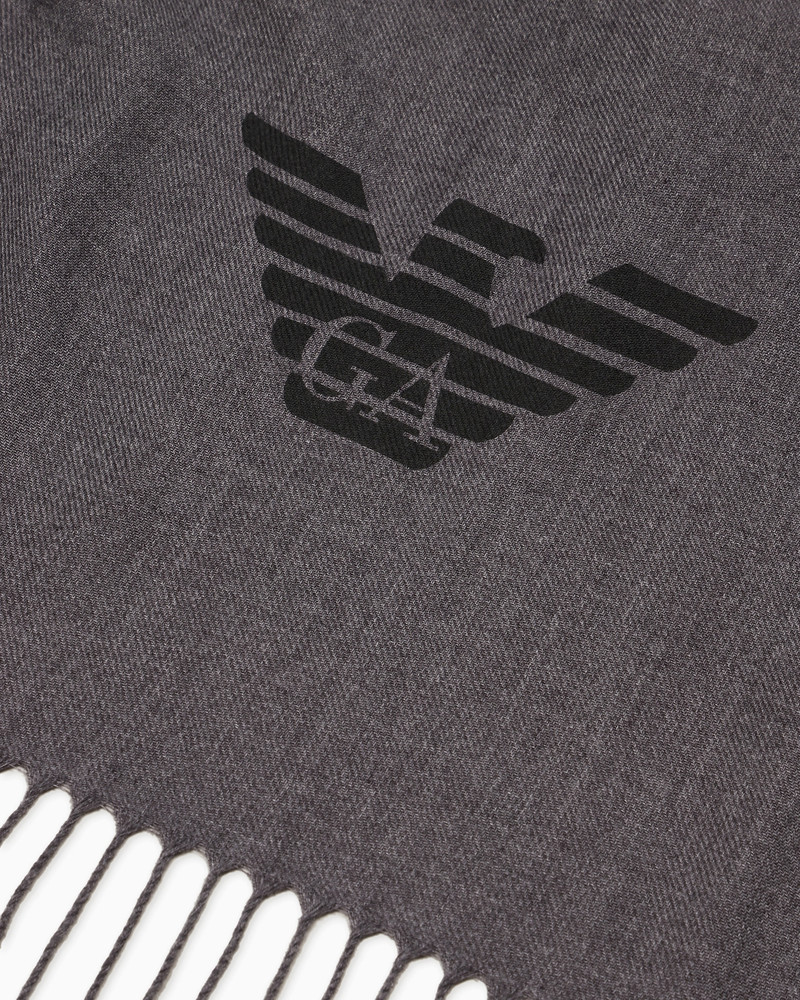 EMPORIO ARMANI Fringed scarf with eagle print outlook