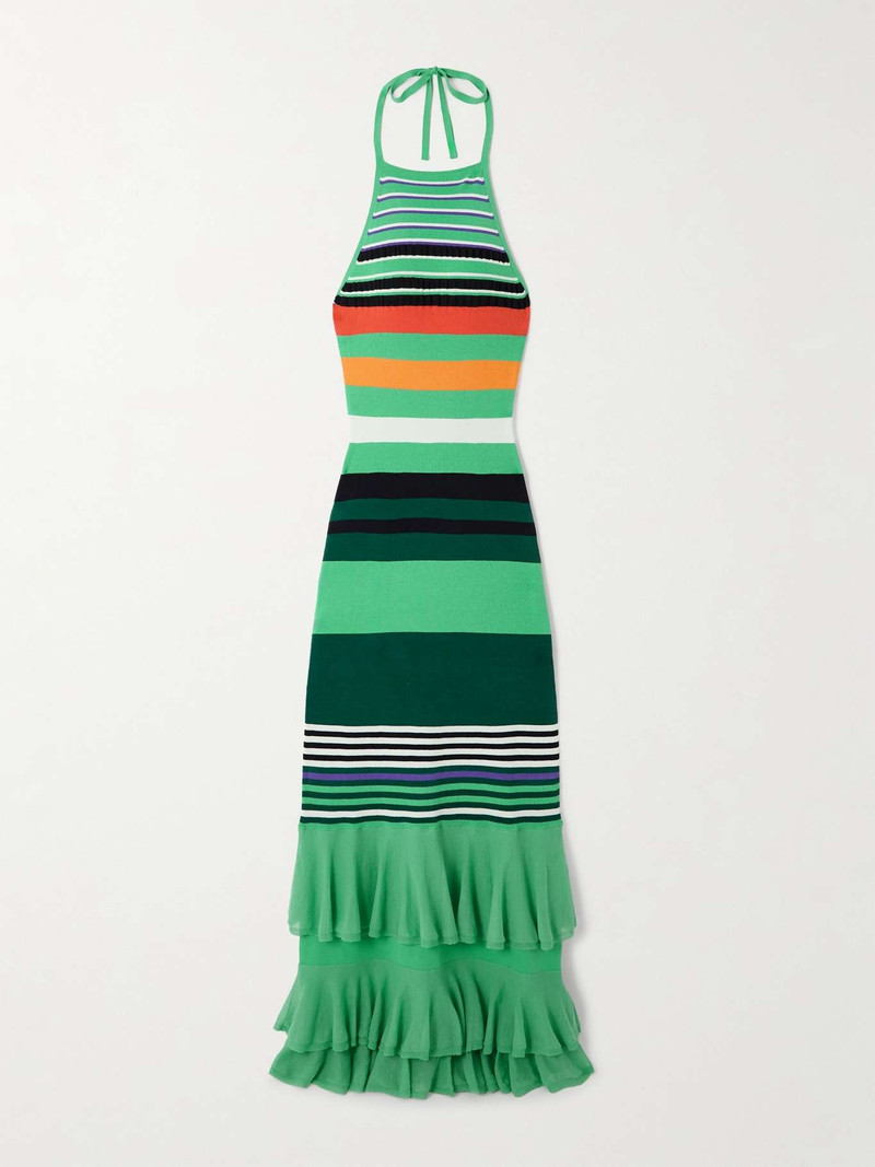 Ruffled striped stretch-knit halterneck maxi dress Multi - 1