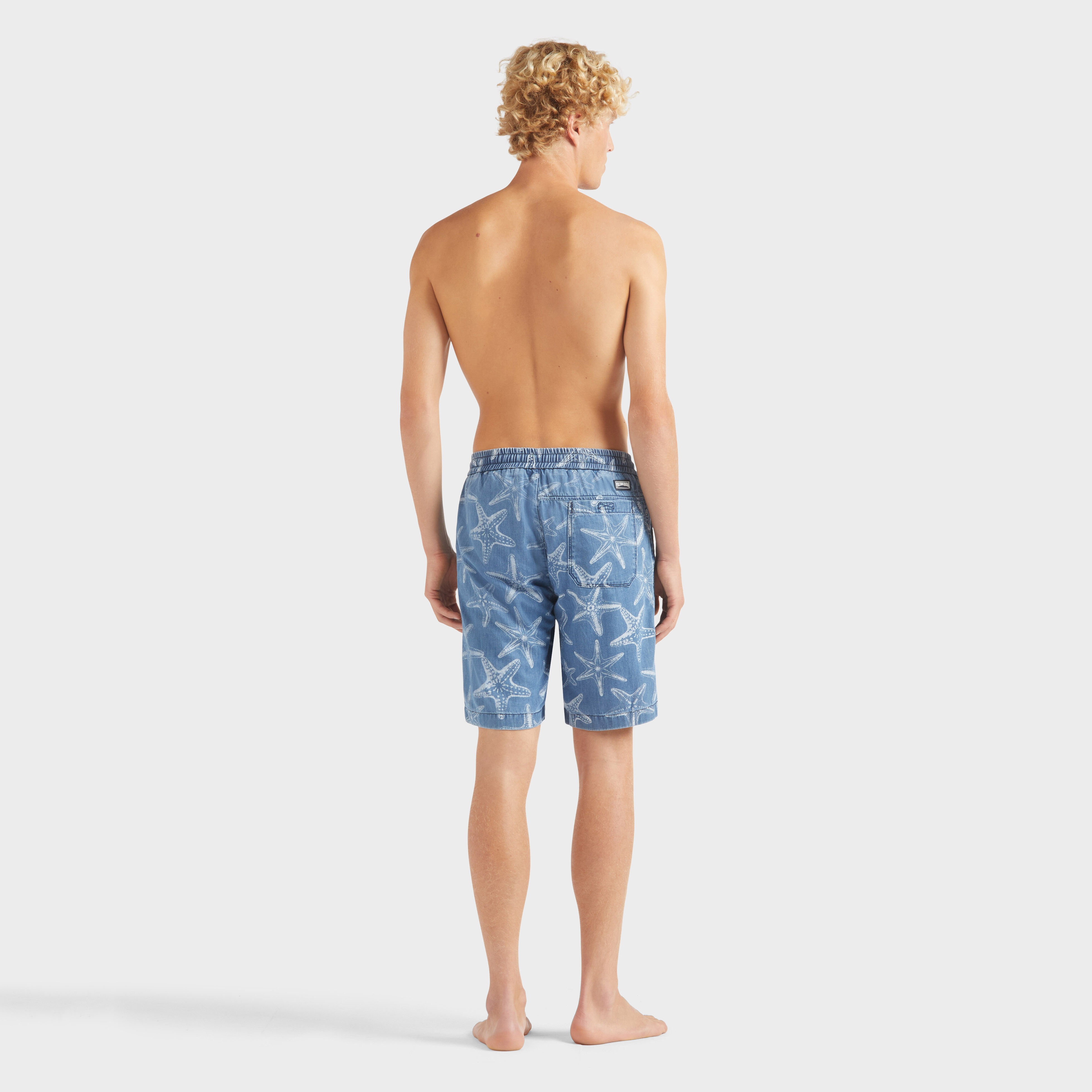 Men Denim Bermuda Shorts Starfish Light Denim Printed - 4