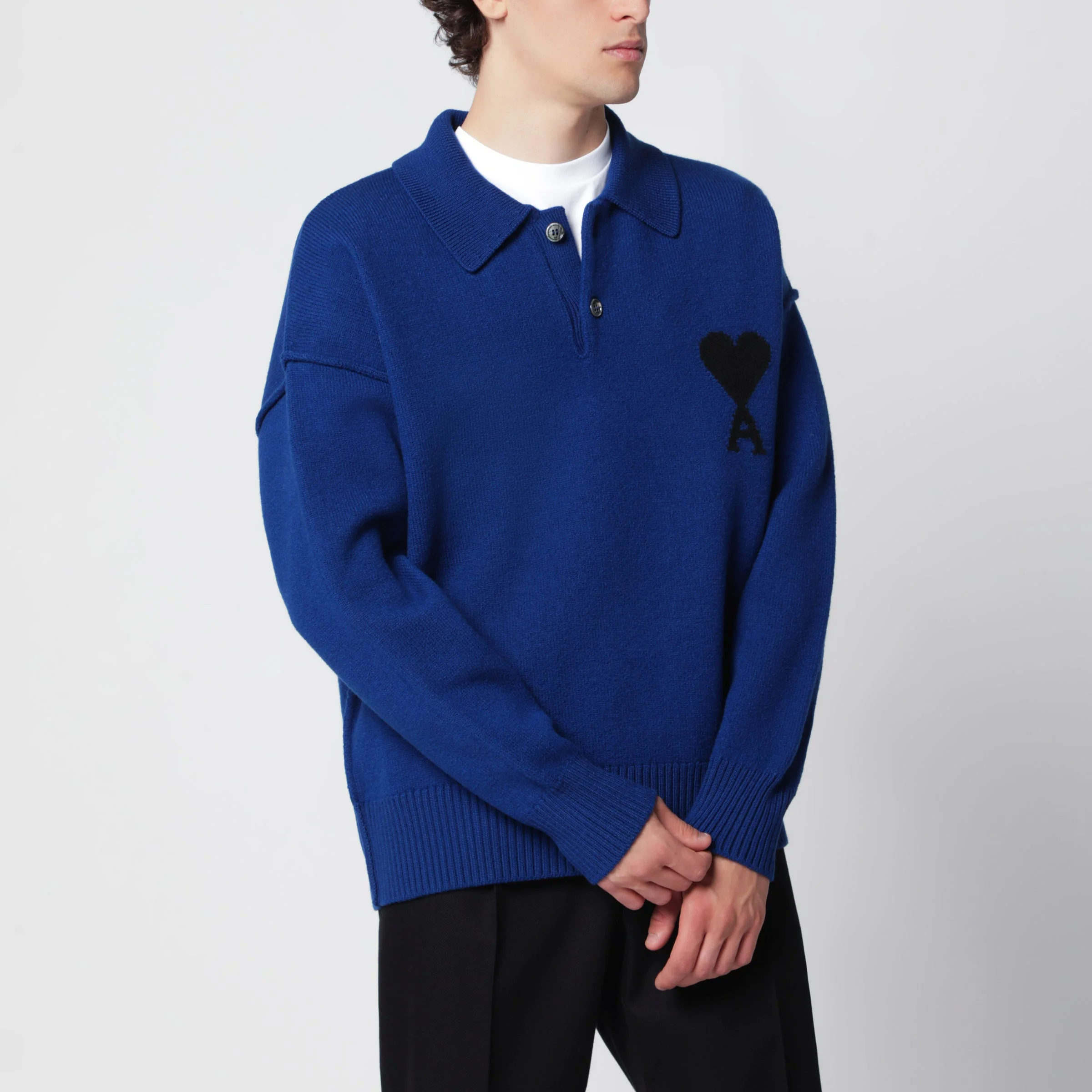 Electric blue Ami de Coeur polo sweater in wool - 1
