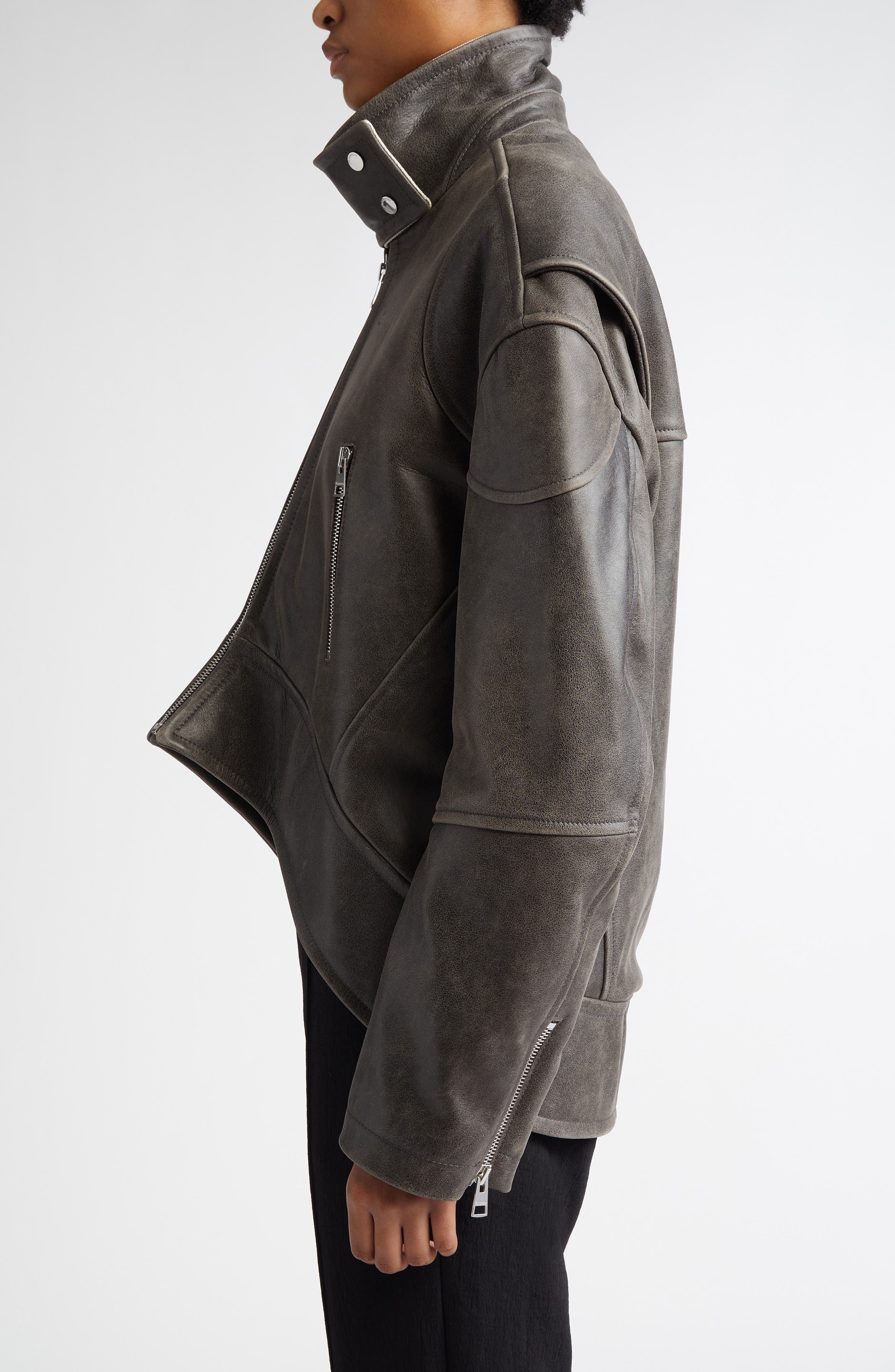 JW Anderson Asymmetric Hem Leather Jacket in Dark Brown at Nordstrom - 4