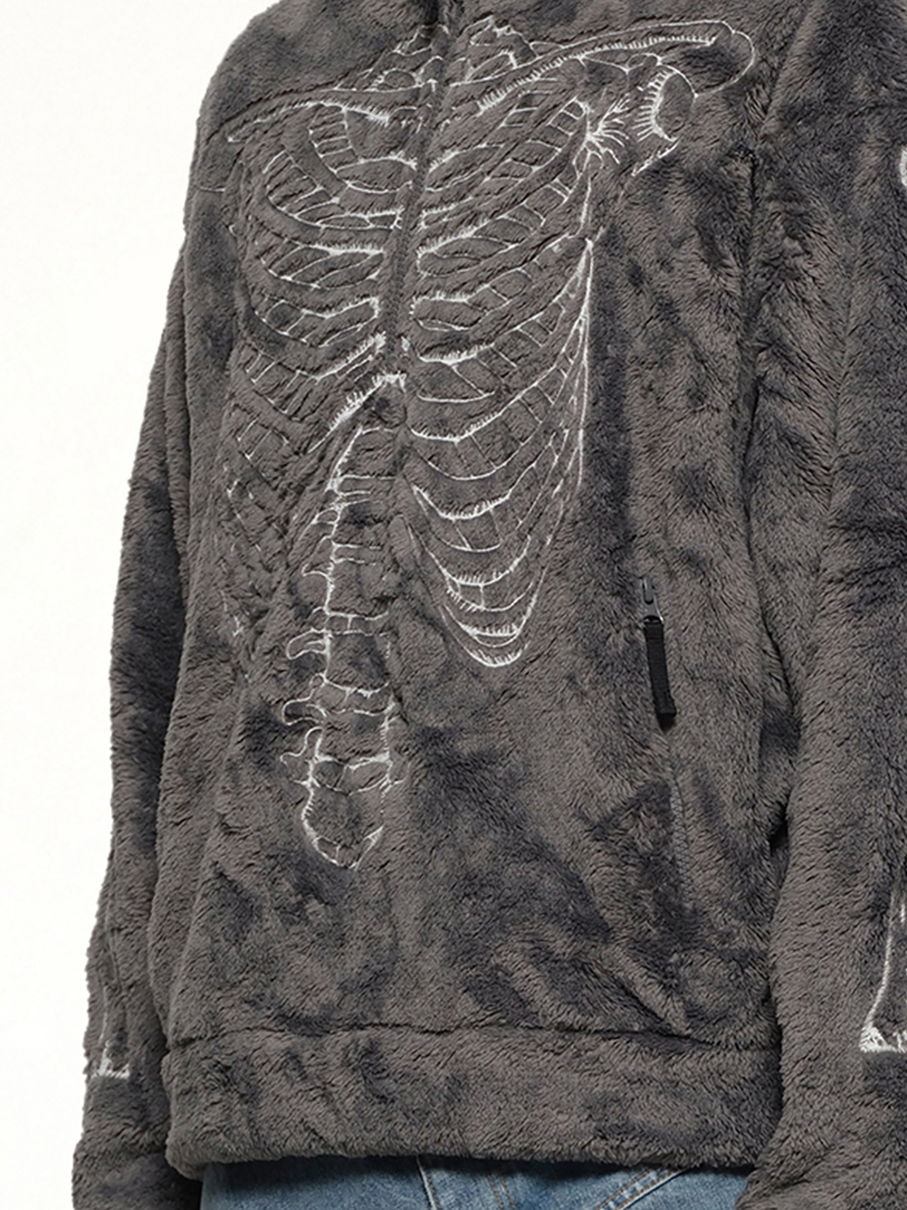 Glow in the dark Skelton Fleece Jacket in Grey - 3
