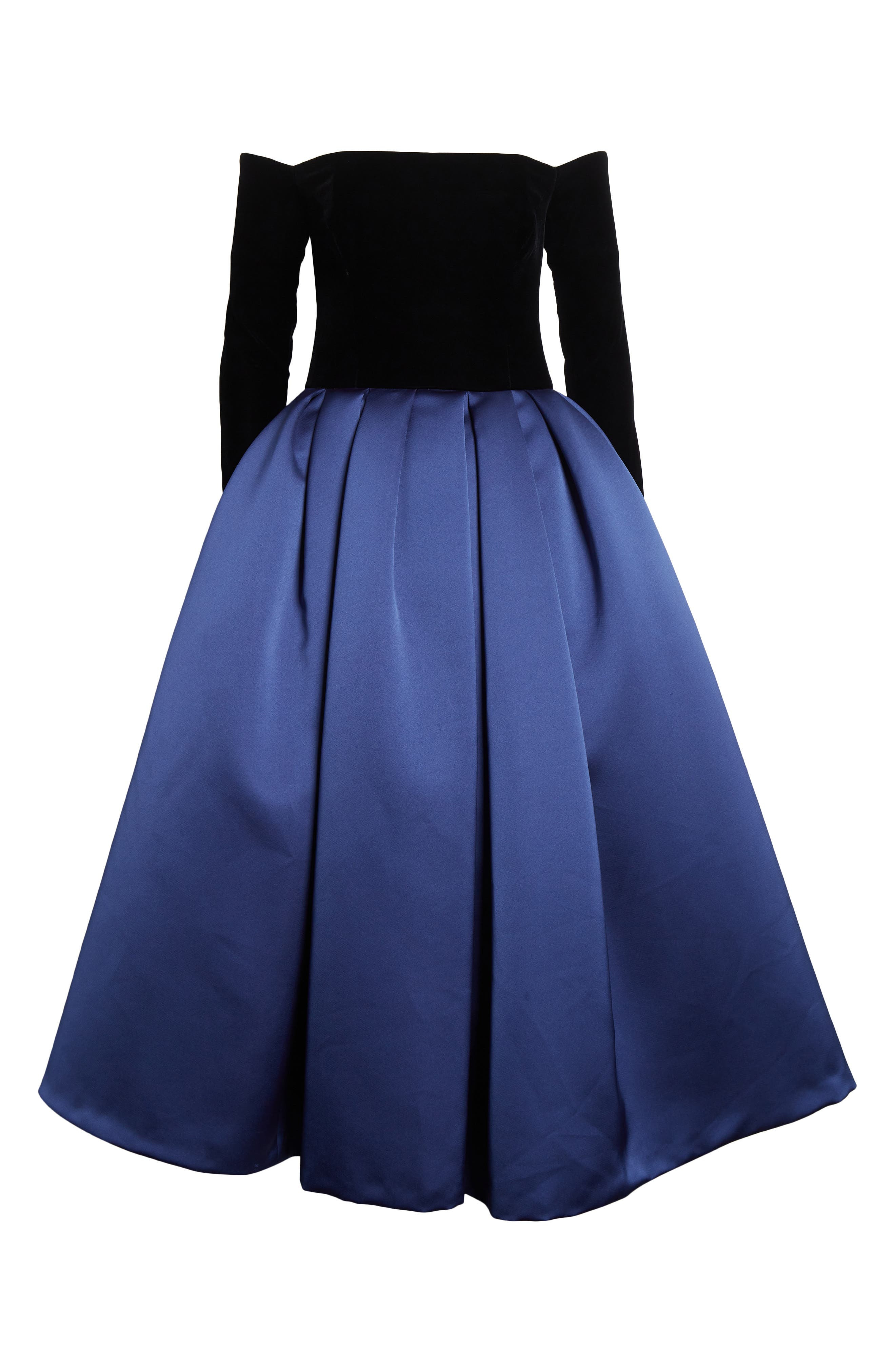 Carolina Herrera Off the Shoulder Long Sleeve Mixed Media Cocktail Dress in Dark Navy Multi at Nords - 5